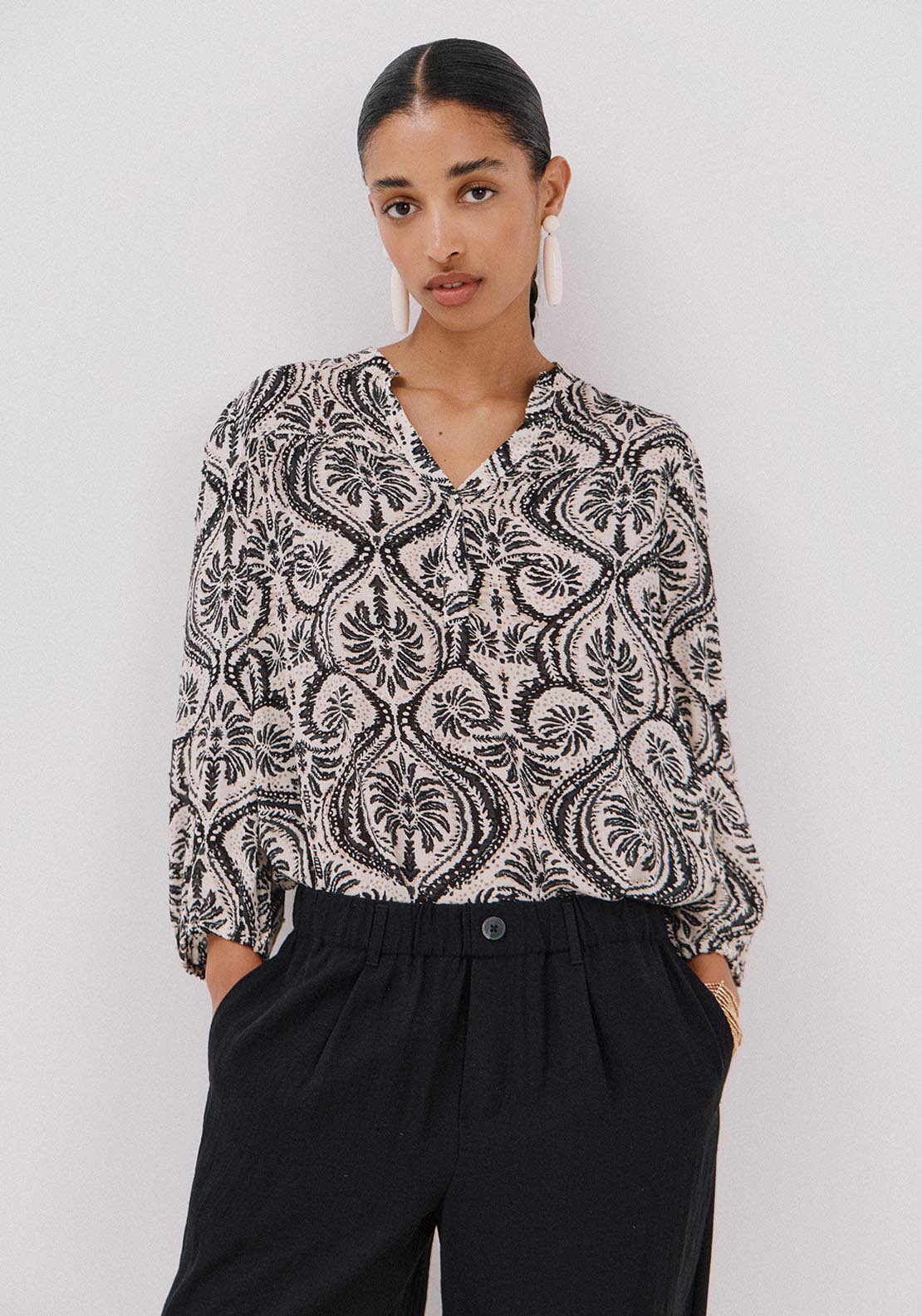 Cortefiel Plumetti Blouse - Grey 1 Shaws Department Stores
