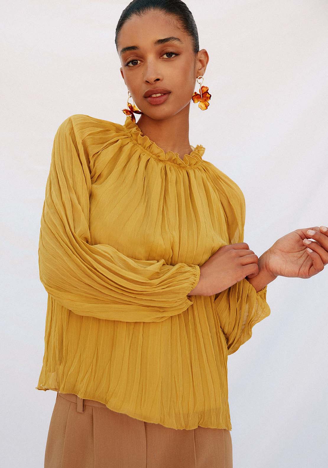 Flowy Gathered Blouse - Green