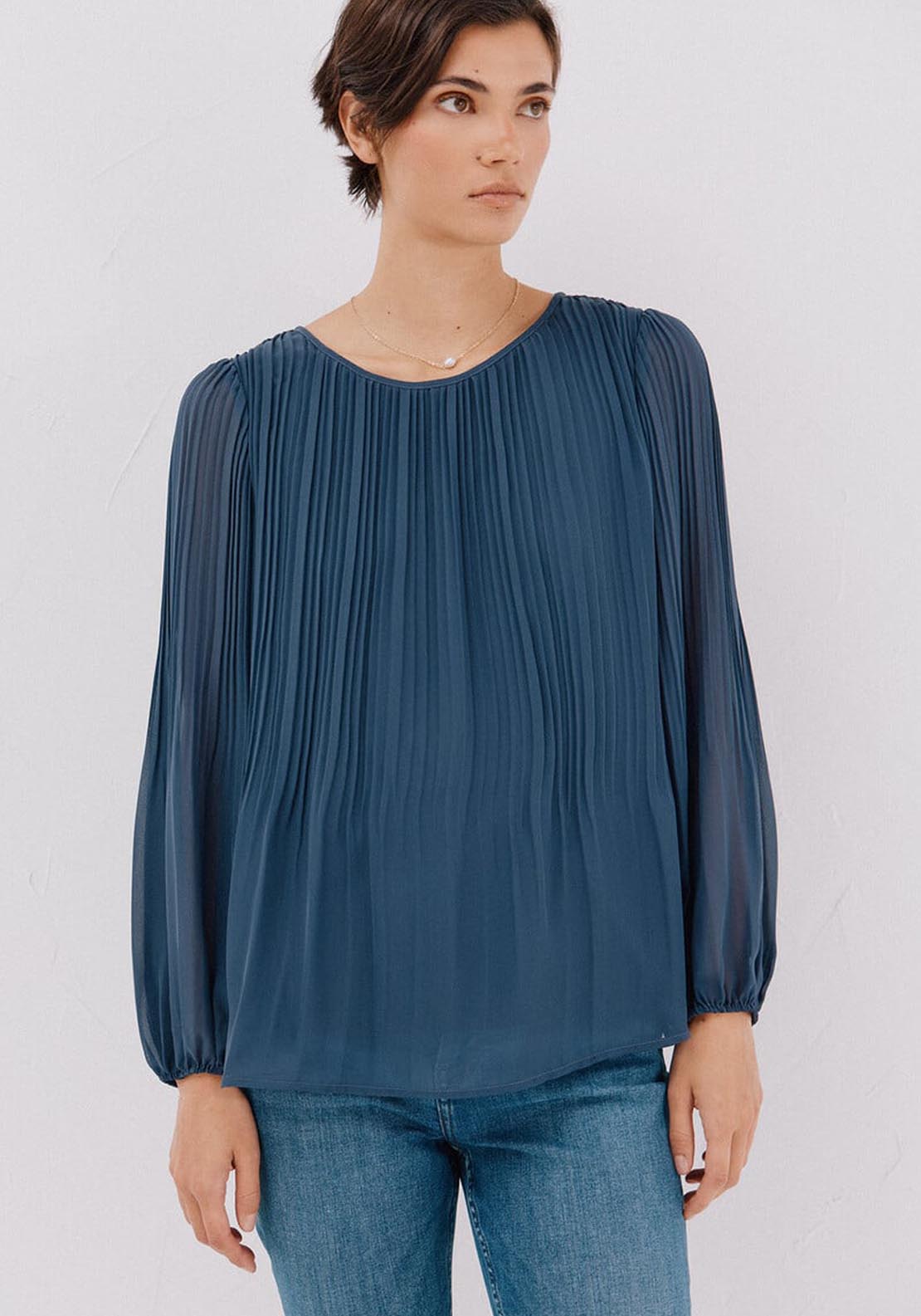Pleated Blouse - Blue