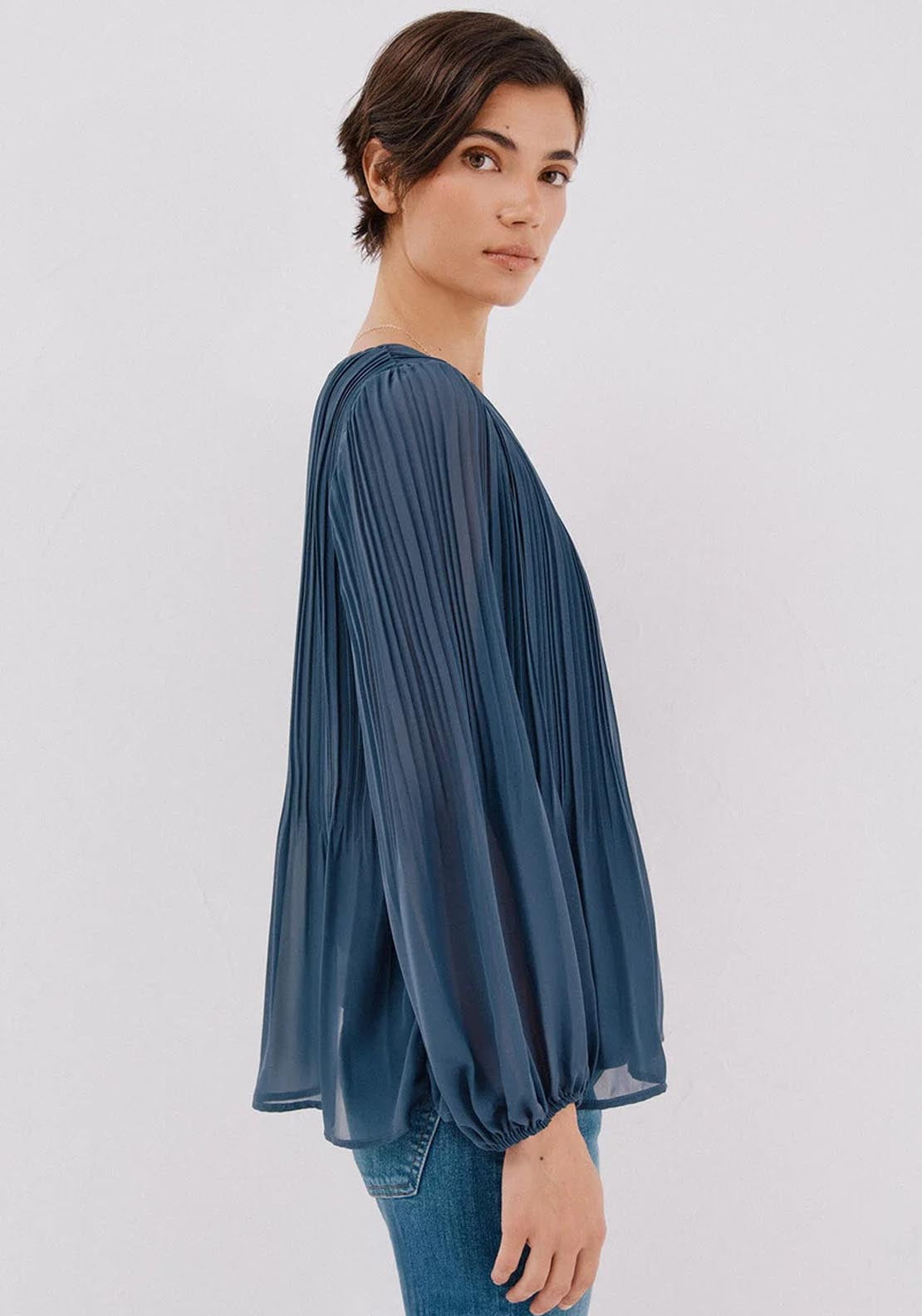 Pleated Blouse - Blue