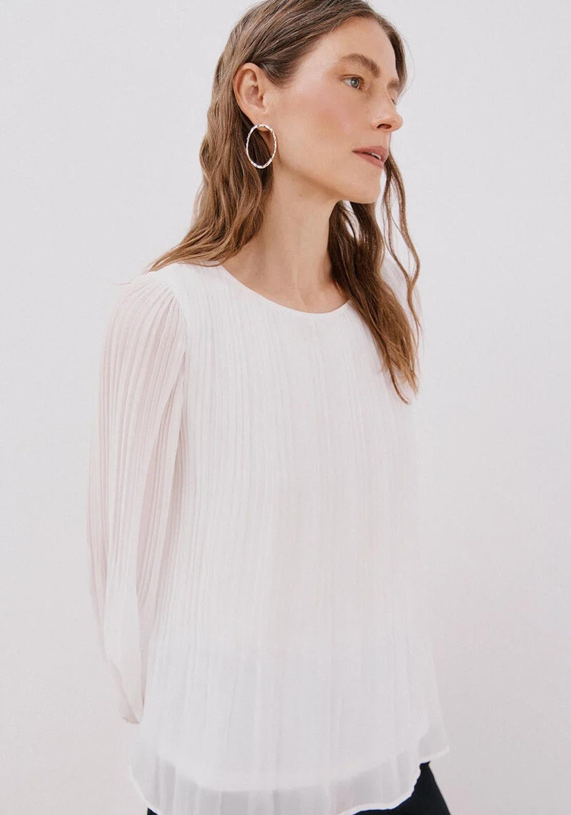 Pleated Blouse - White