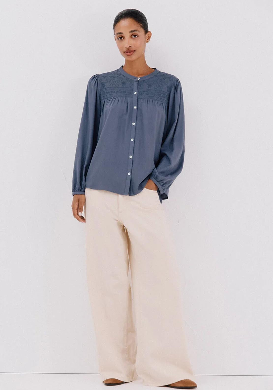 Cortefiel Blouse With Embroidered Detail - Blue 6 Shaws Department Stores