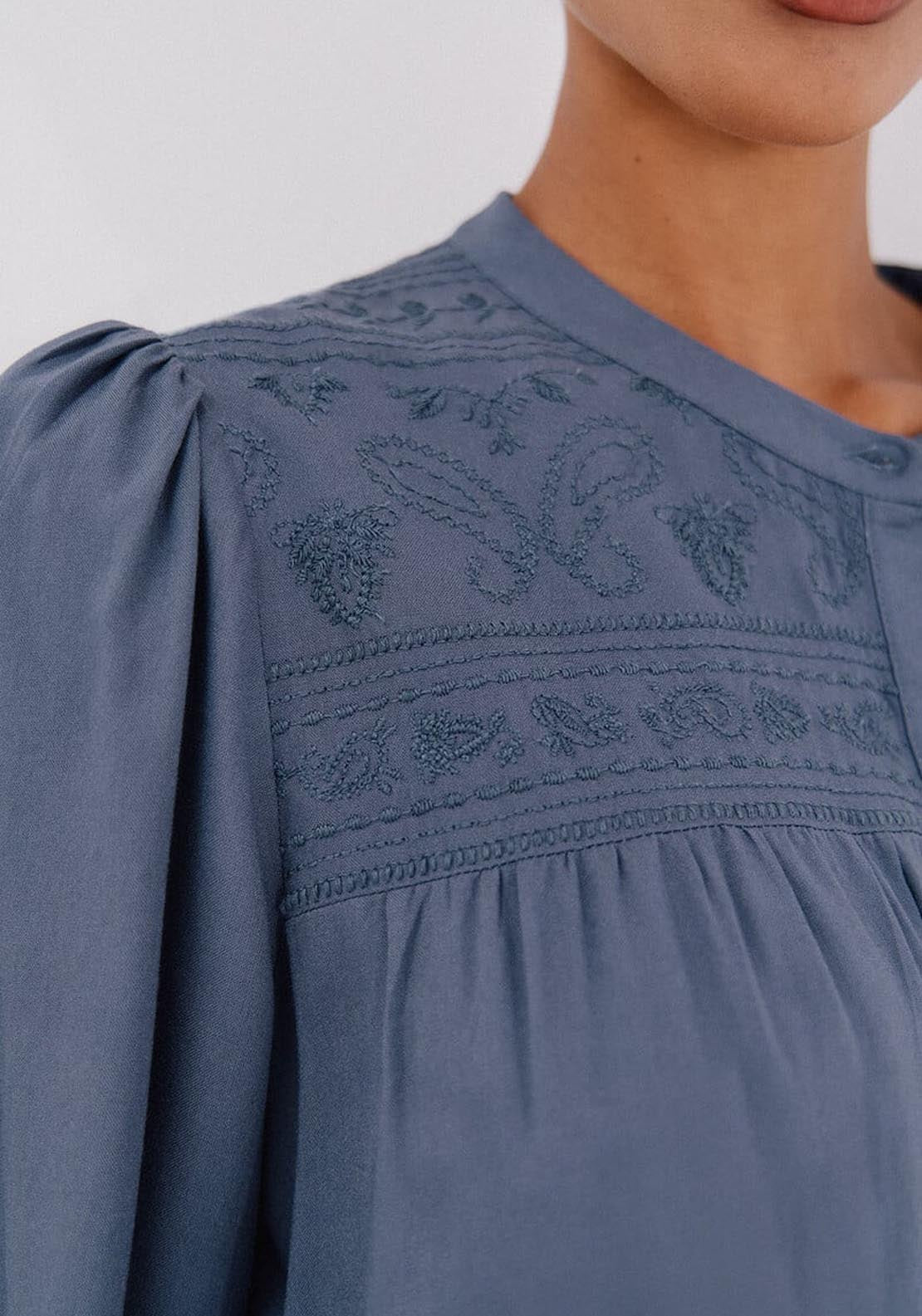 Cortefiel Blouse With Embroidered Detail - Blue 4 Shaws Department Stores