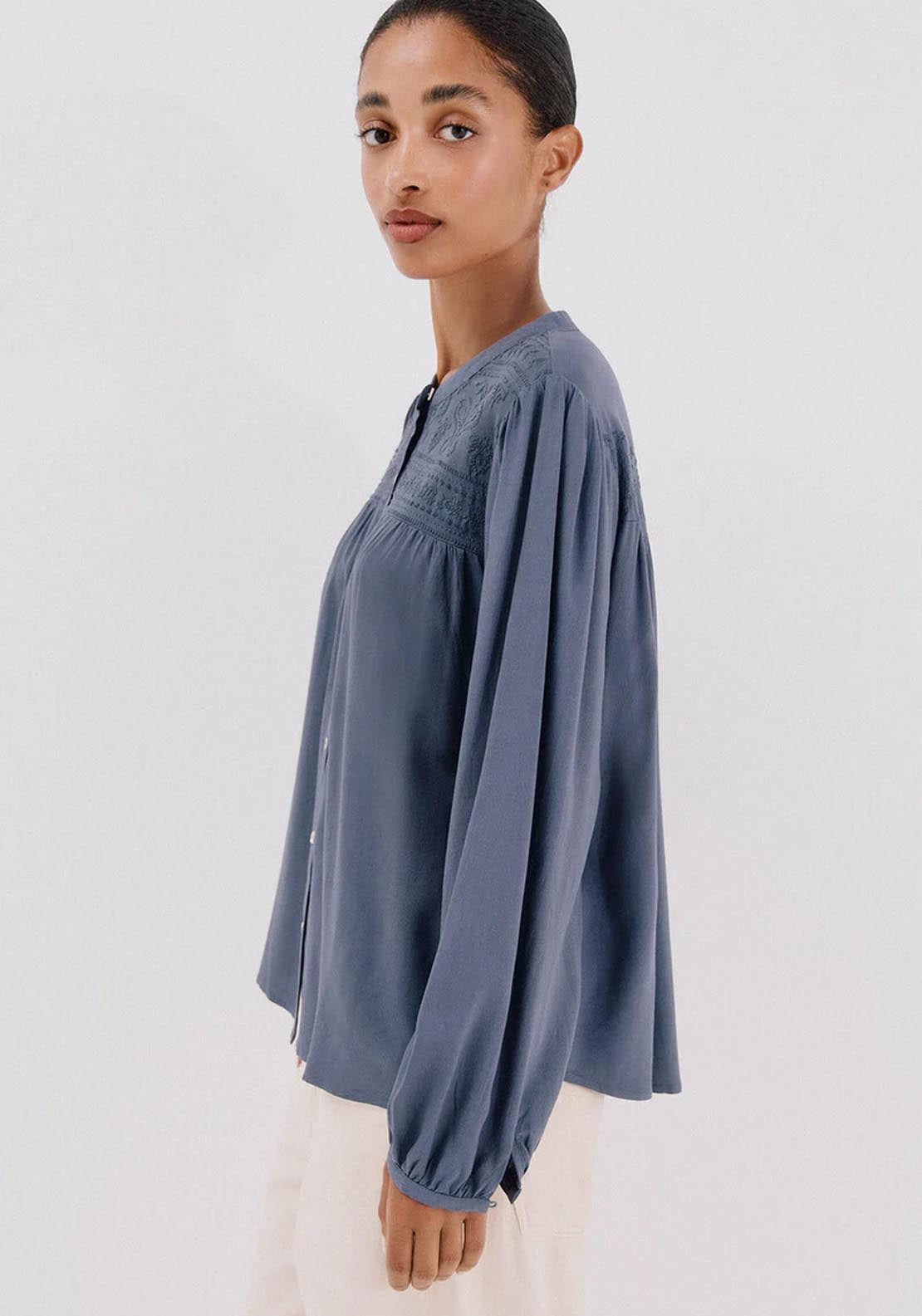 Cortefiel Blouse With Embroidered Detail - Blue 3 Shaws Department Stores
