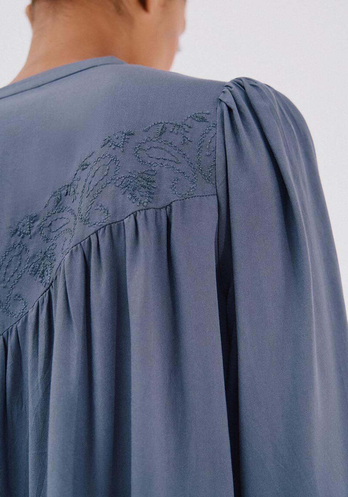 Cortefiel Blouse With Embroidered Detail - Blue 5 Shaws Department Stores