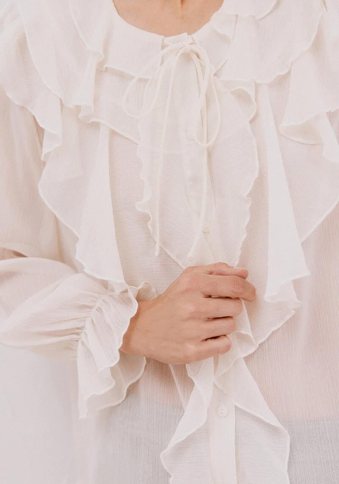 Cortefiel Flounced front blouse - White 4 Shaws Department Stores