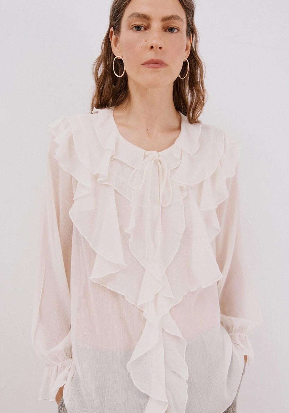 Cortefiel Flounced front blouse - White 1 Shaws Department Stores