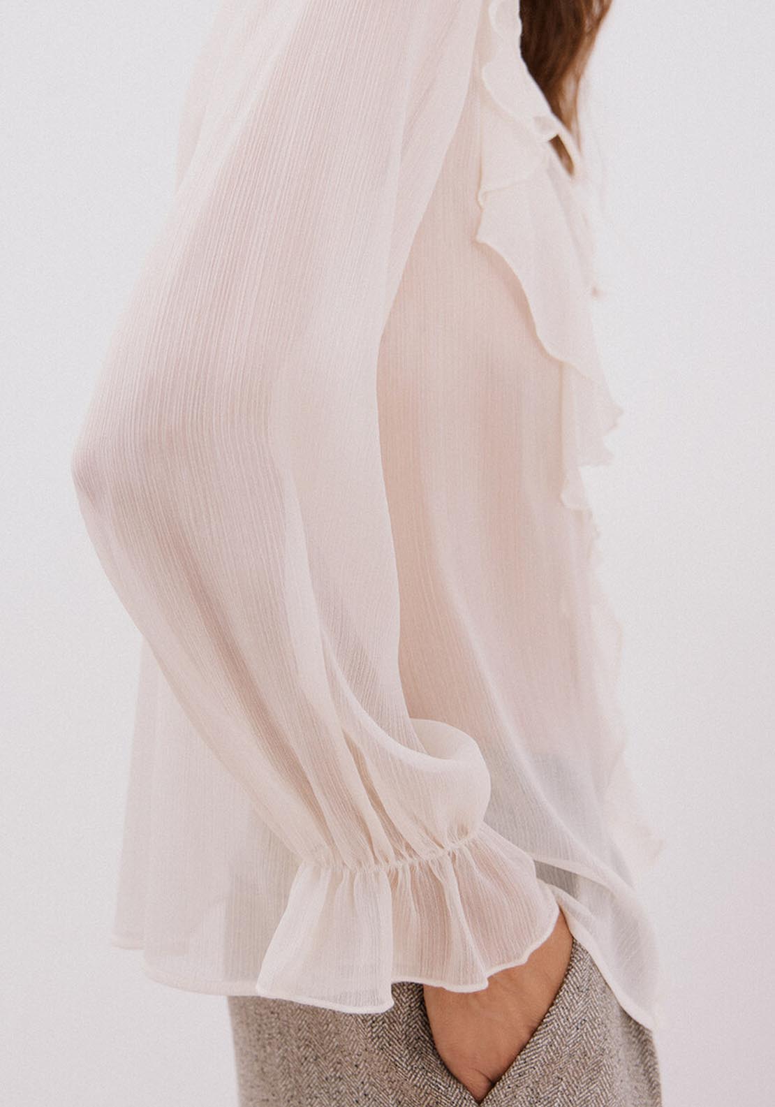 Cortefiel Flounced front blouse - White 3 Shaws Department Stores