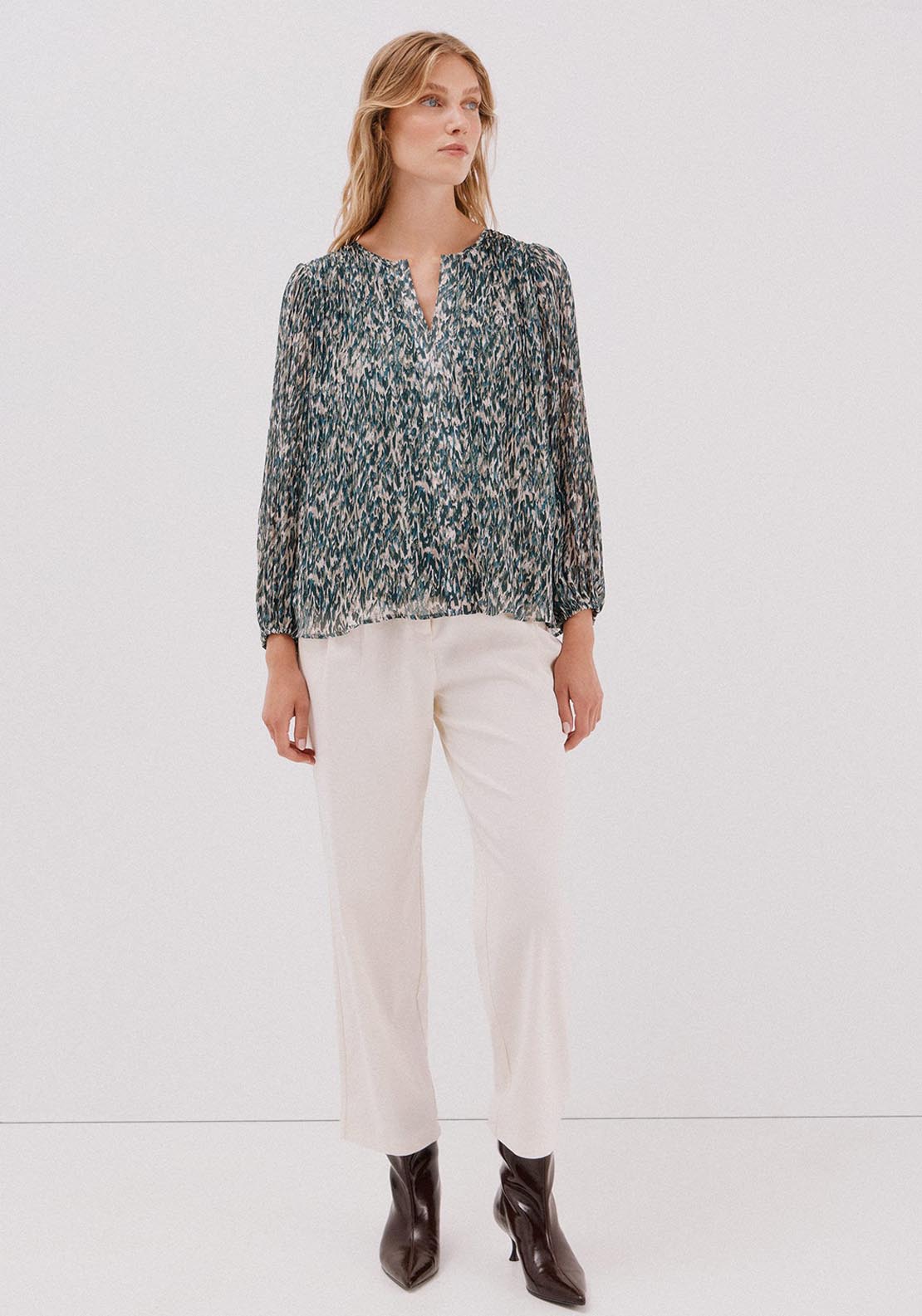Contrast Pleated Blouse - Multicolour