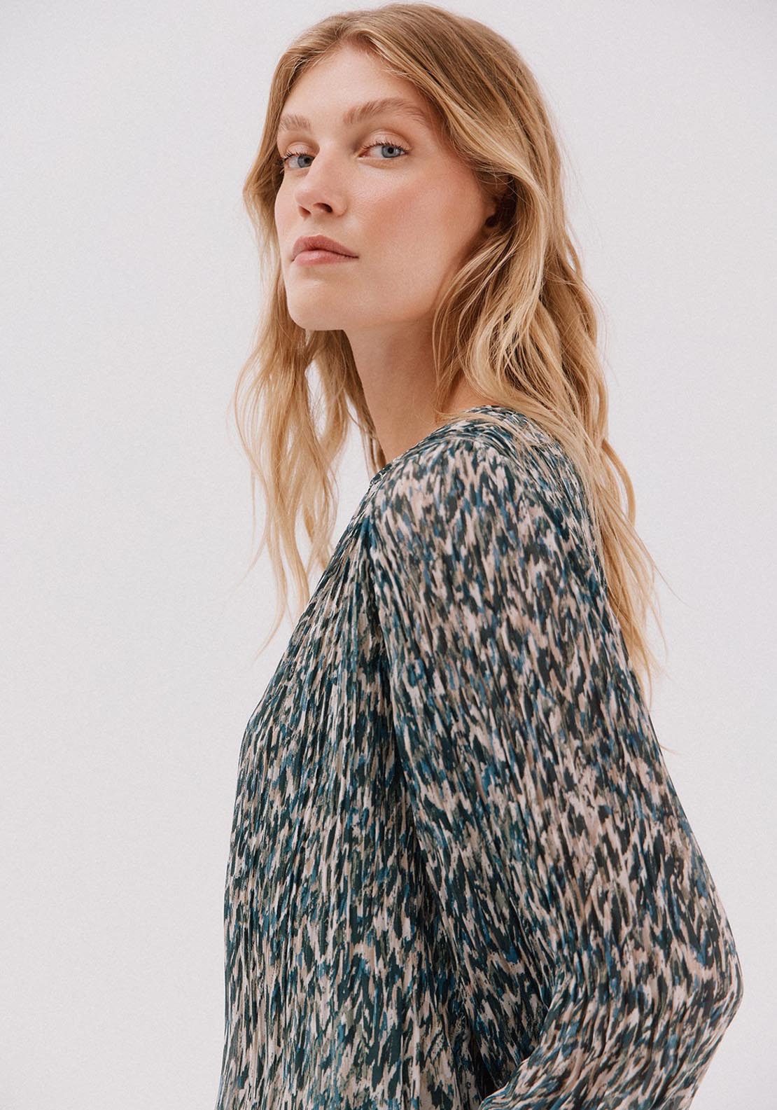Contrast Pleated Blouse - Multicolour