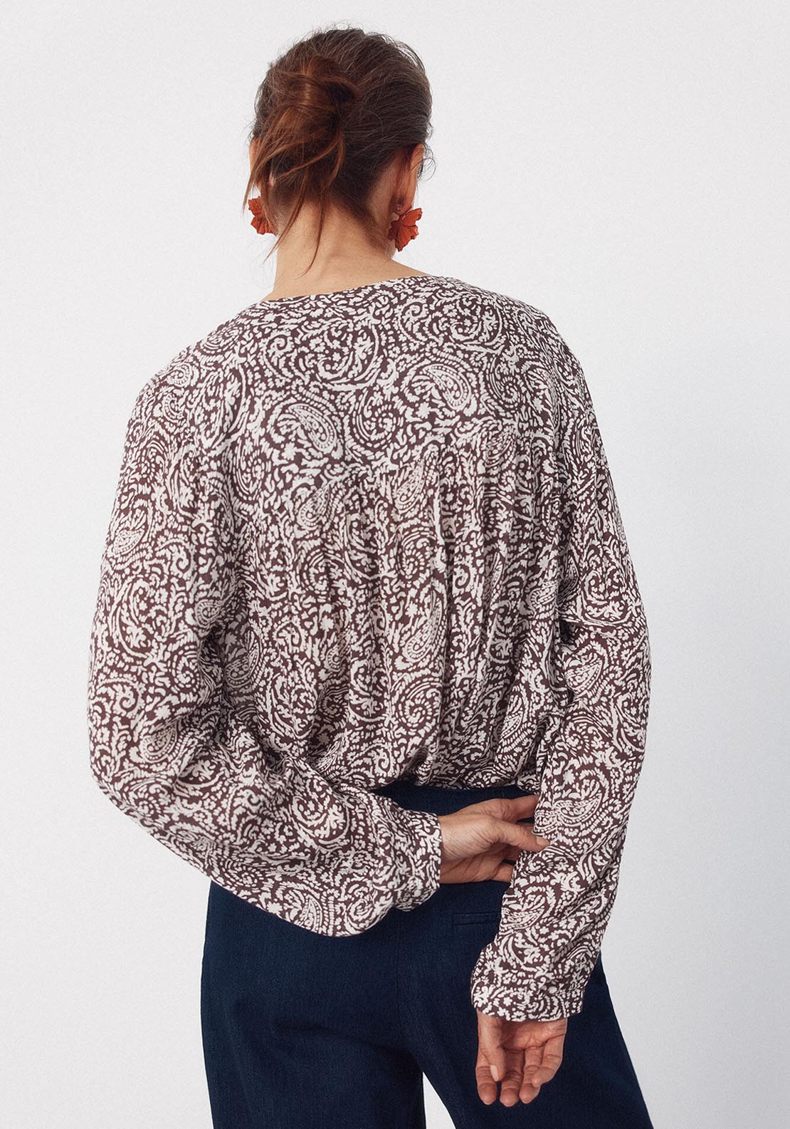 Round Neck Blouse - Brown