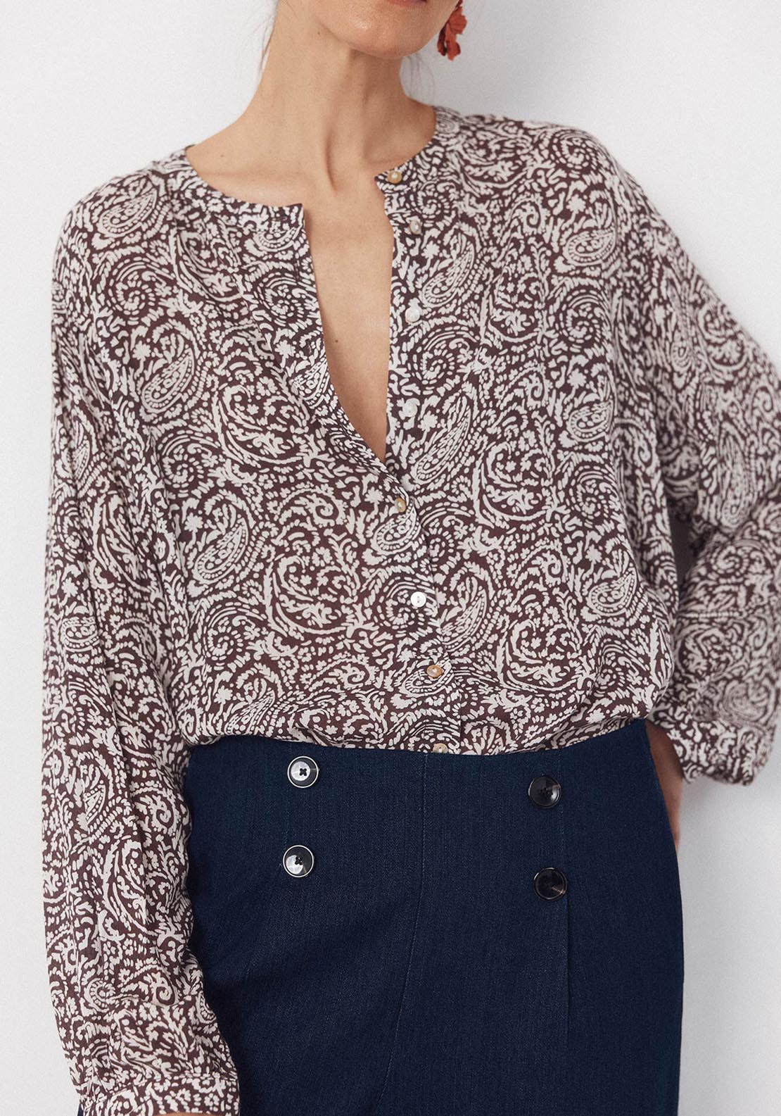 Round Neck Blouse - Brown