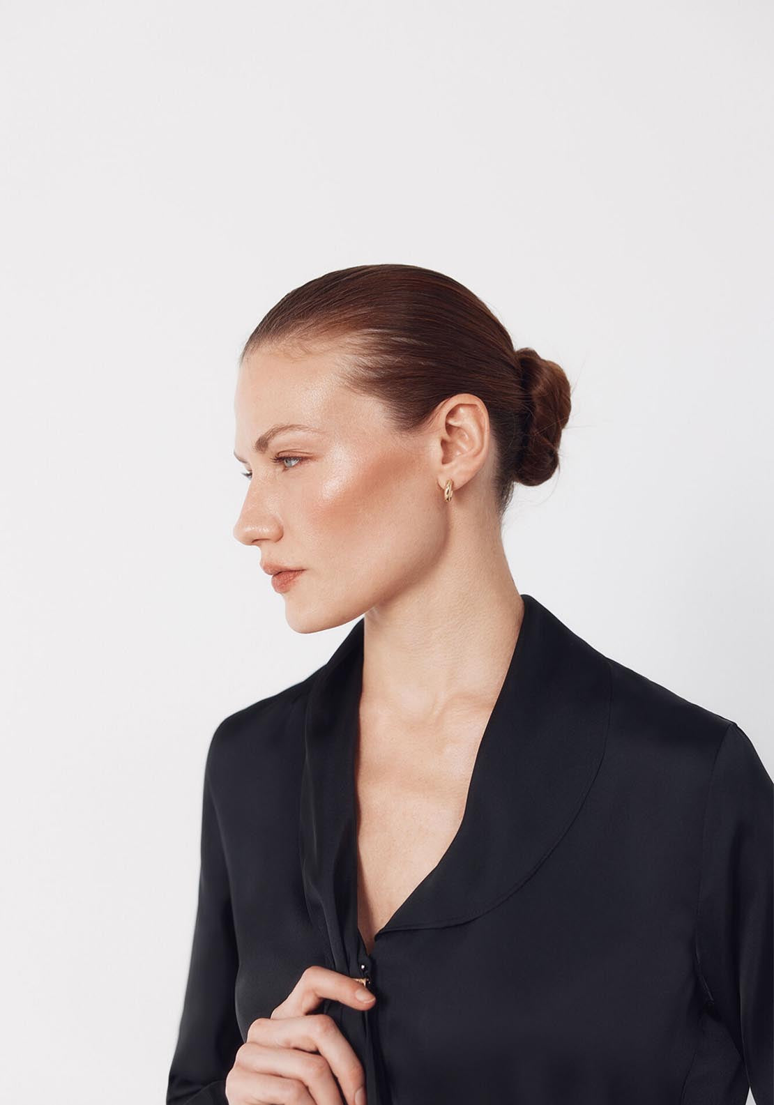 Satin Blouse With Bow - Black