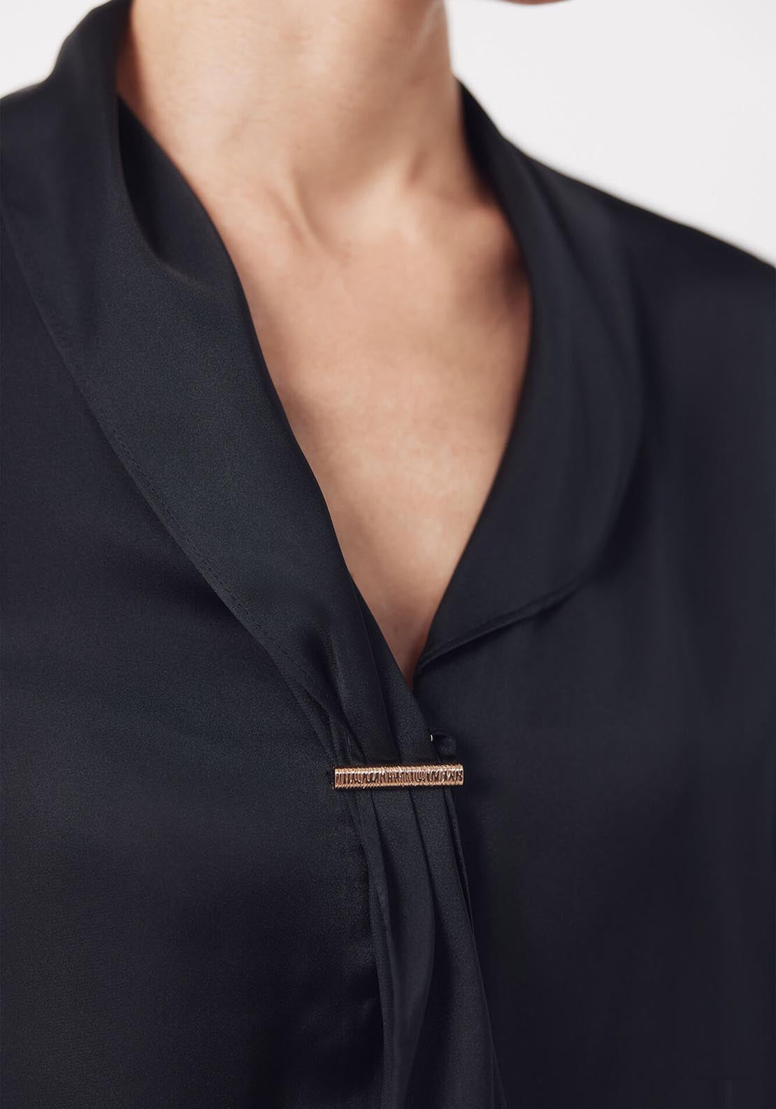 Satin Blouse With Bow - Black