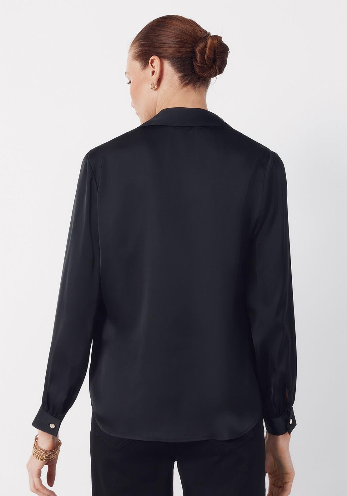 Satin Blouse With Bow - Black