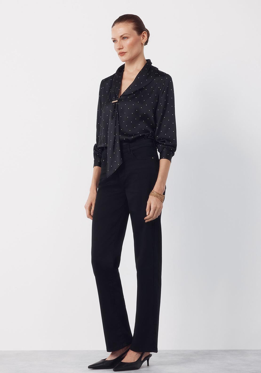 Satin Blouse With Bow - Grey
