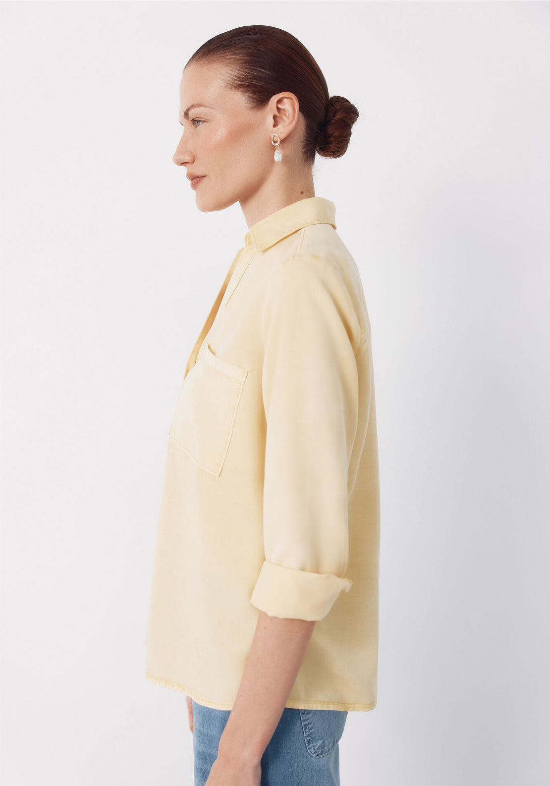 Cortefiel Tencel Denim Shirt - Yellow 3 Shaws Department Stores