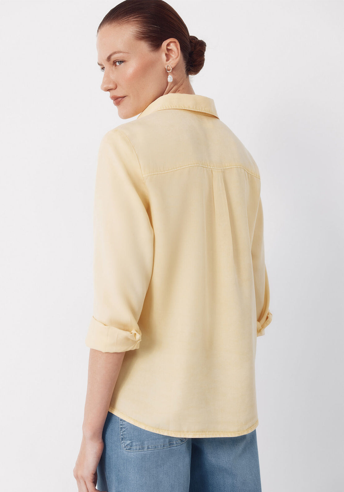 Cortefiel Tencel Denim Shirt - Yellow 2 Shaws Department Stores
