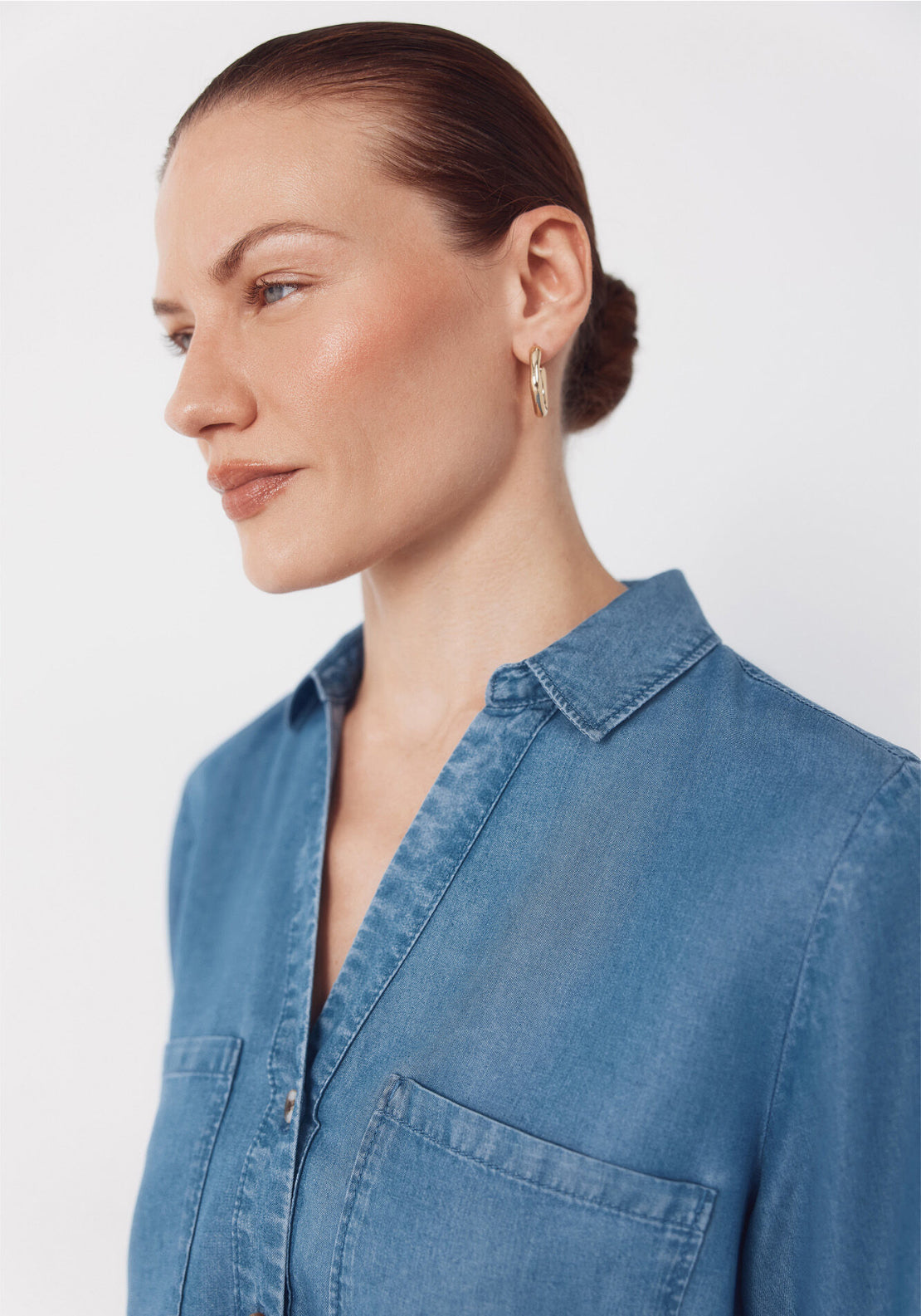 Cortefiel Tencel Denim Shirt - Blue 4 Shaws Department Stores