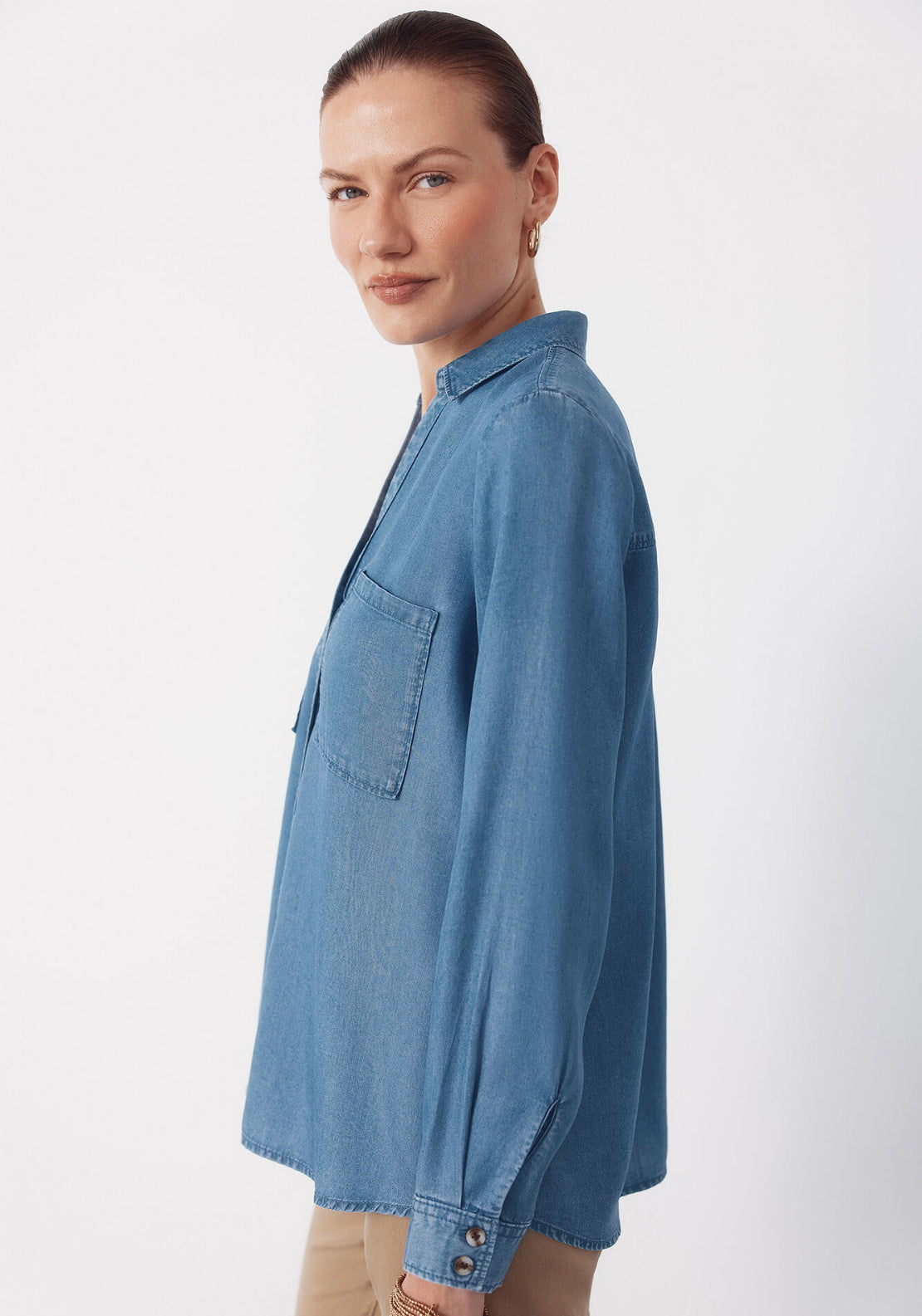 Cortefiel Tencel Denim Shirt - Blue 3 Shaws Department Stores