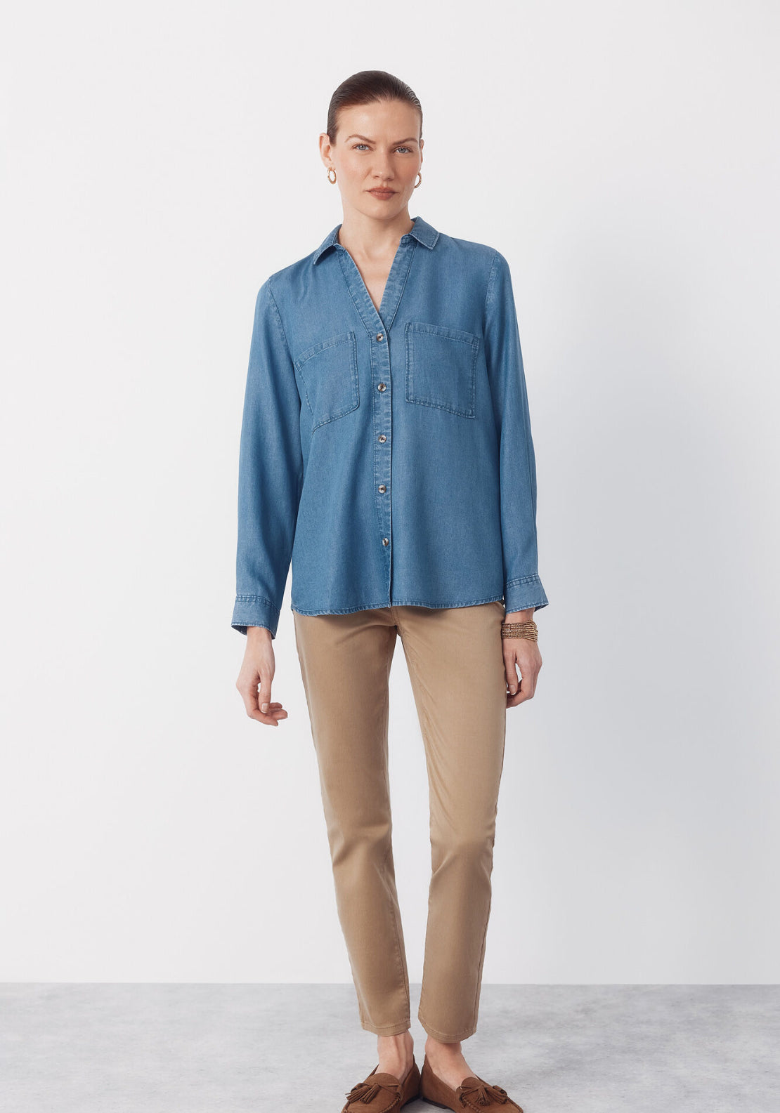 Cortefiel Tencel Denim Shirt - Blue 6 Shaws Department Stores