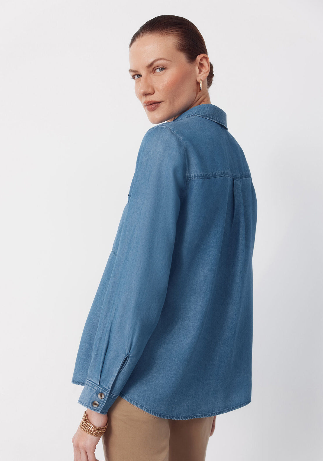 Cortefiel Tencel Denim Shirt - Blue 2 Shaws Department Stores