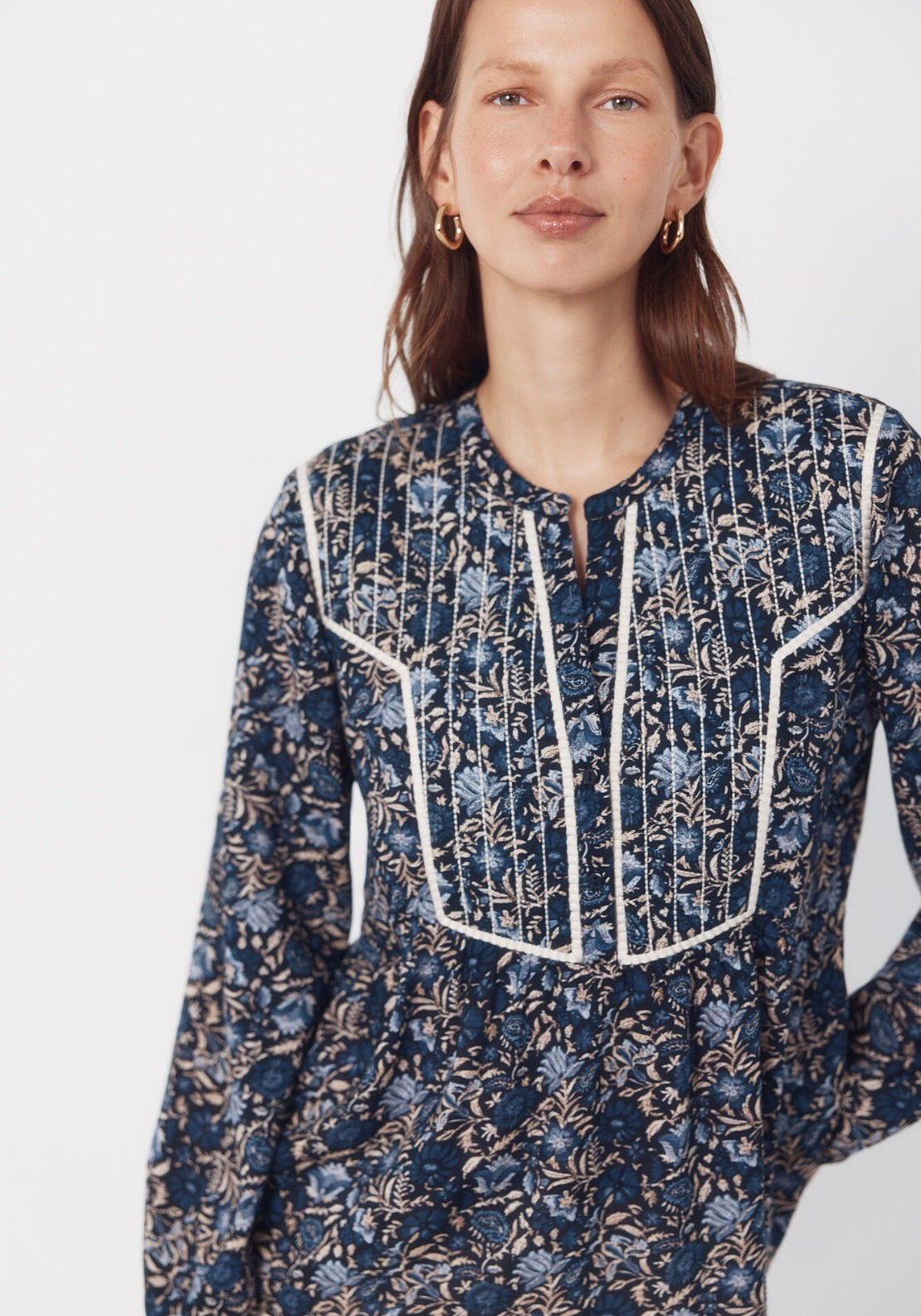 Padded Mandarin Blouse - Blue