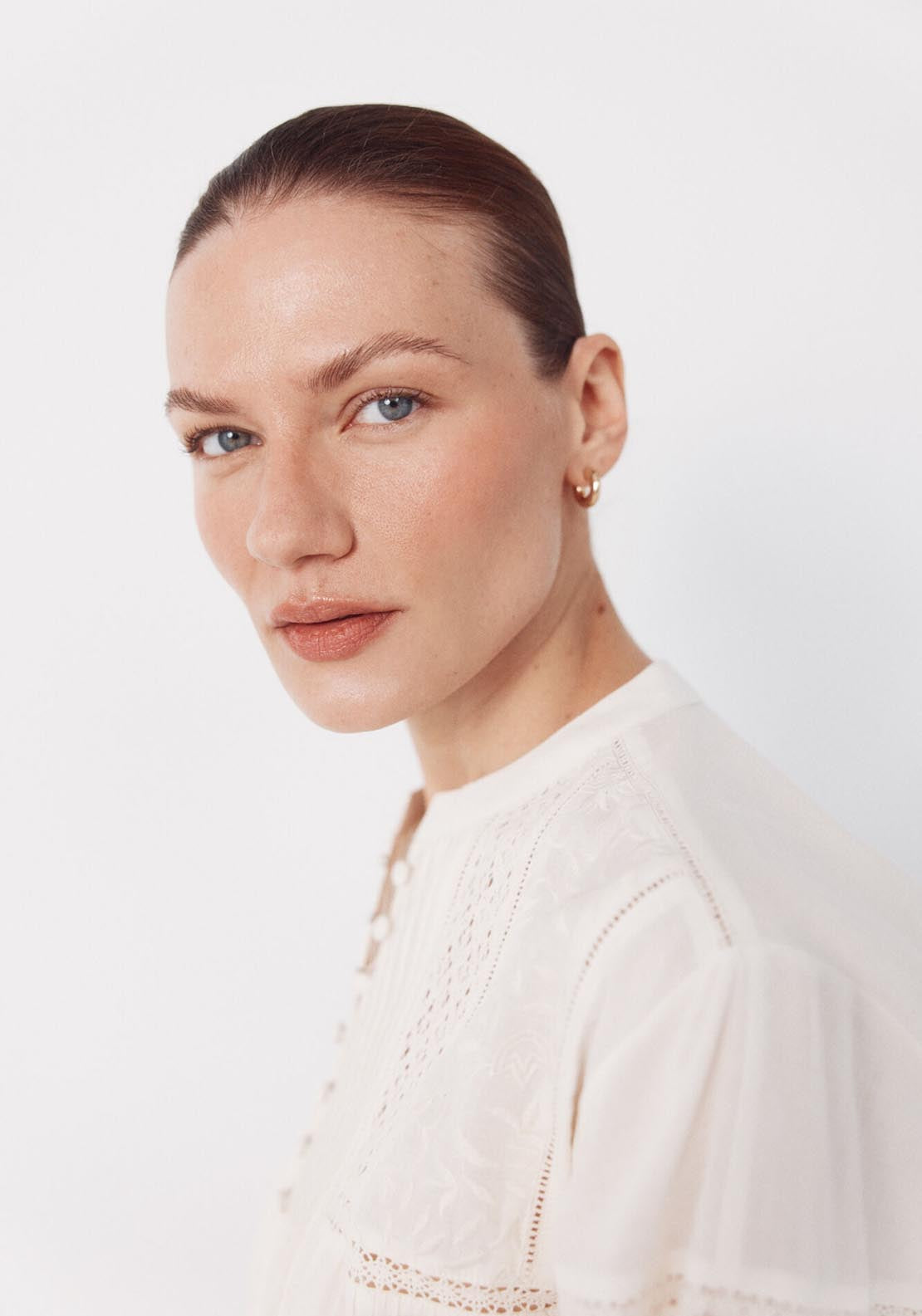 Cortefiel Embroidered Round Neck Blouse - Cream 3 Shaws Department Stores