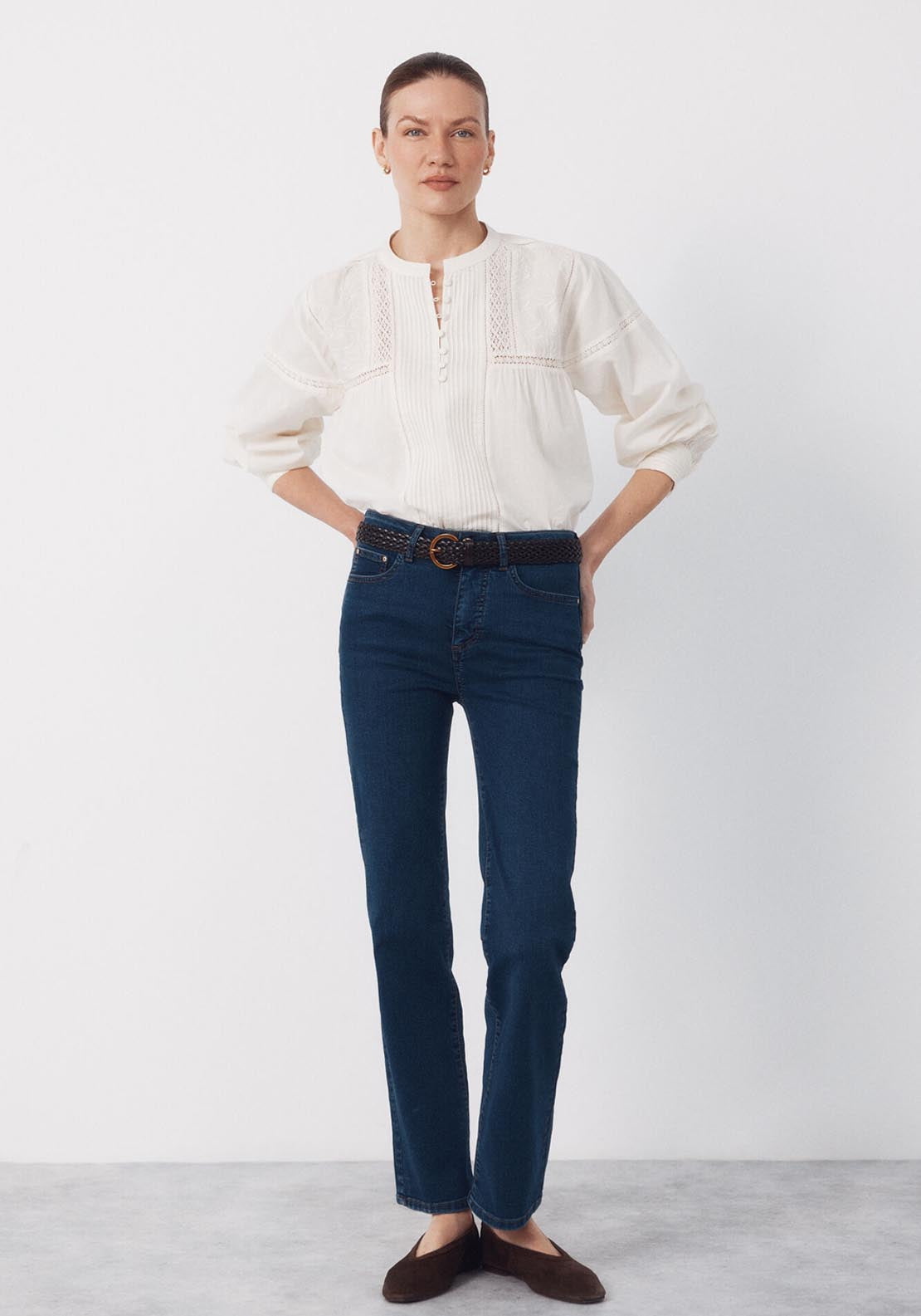 Cortefiel Embroidered Round Neck Blouse - Cream 5 Shaws Department Stores