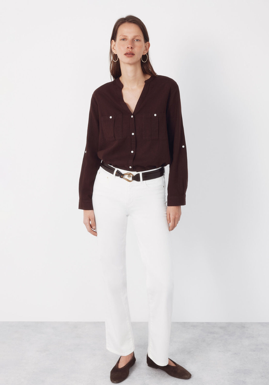 Cortefiel Linen Blend Rustic Long Sleeved Shirt - Dark Brown 4 Shaws Department Stores