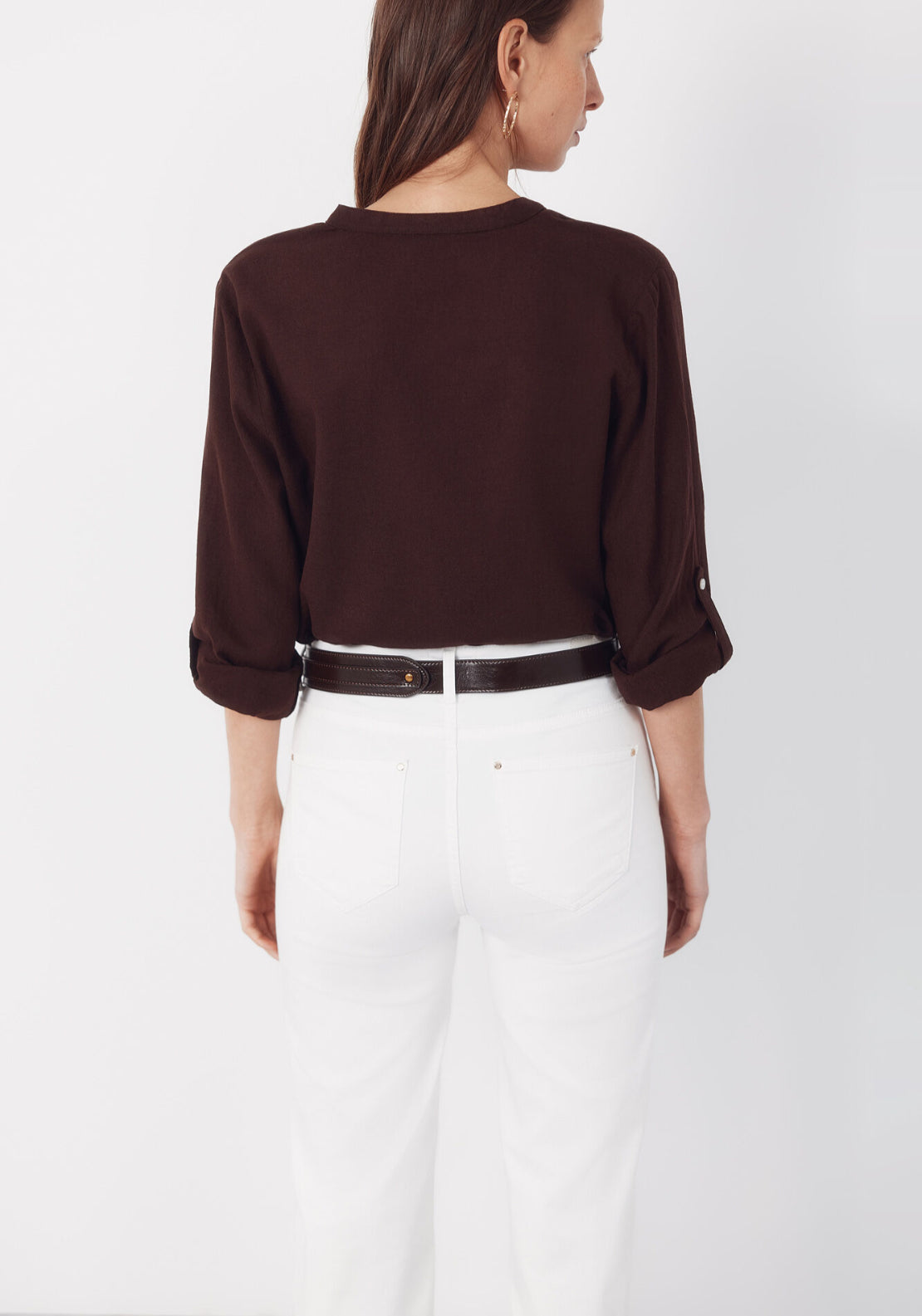 Cortefiel Linen Blend Rustic Long Sleeved Shirt - Dark Brown 2 Shaws Department Stores