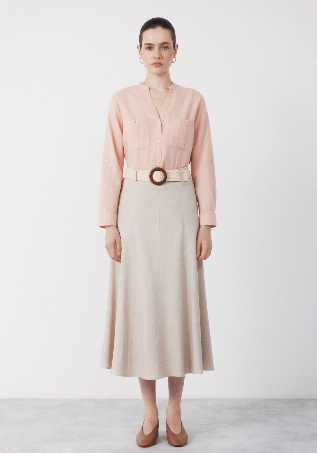 Cortefiel Linen Blend Rustic Long Sleeved Shirt - Pink 6 Shaws Department Stores