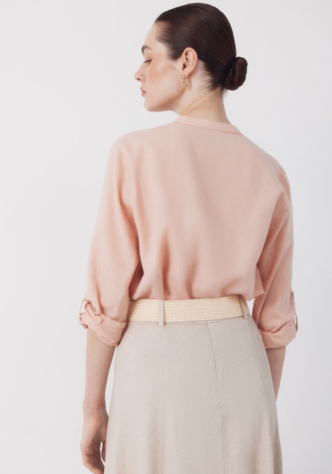 Cortefiel Linen Blend Rustic Long Sleeved Shirt - Pink 2 Shaws Department Stores