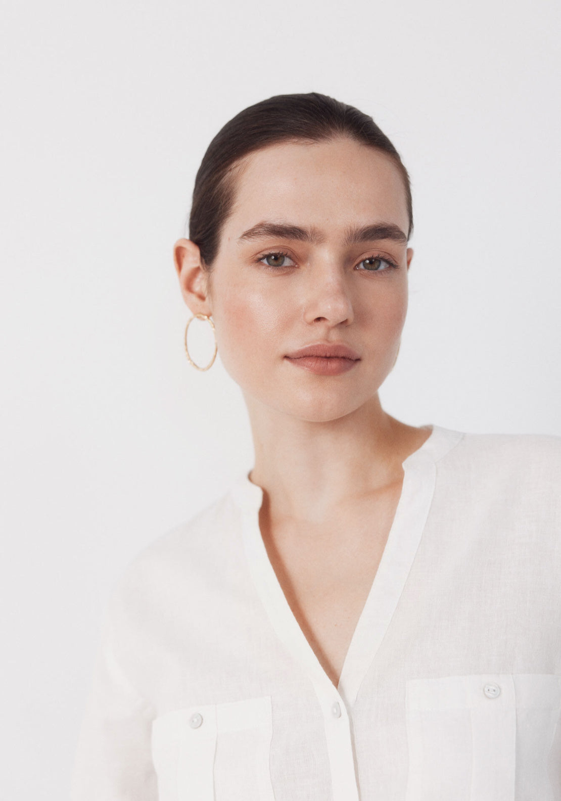 Cortefiel Linen Blend Rustic Long Sleeved Shirt - White 3 Shaws Department Stores