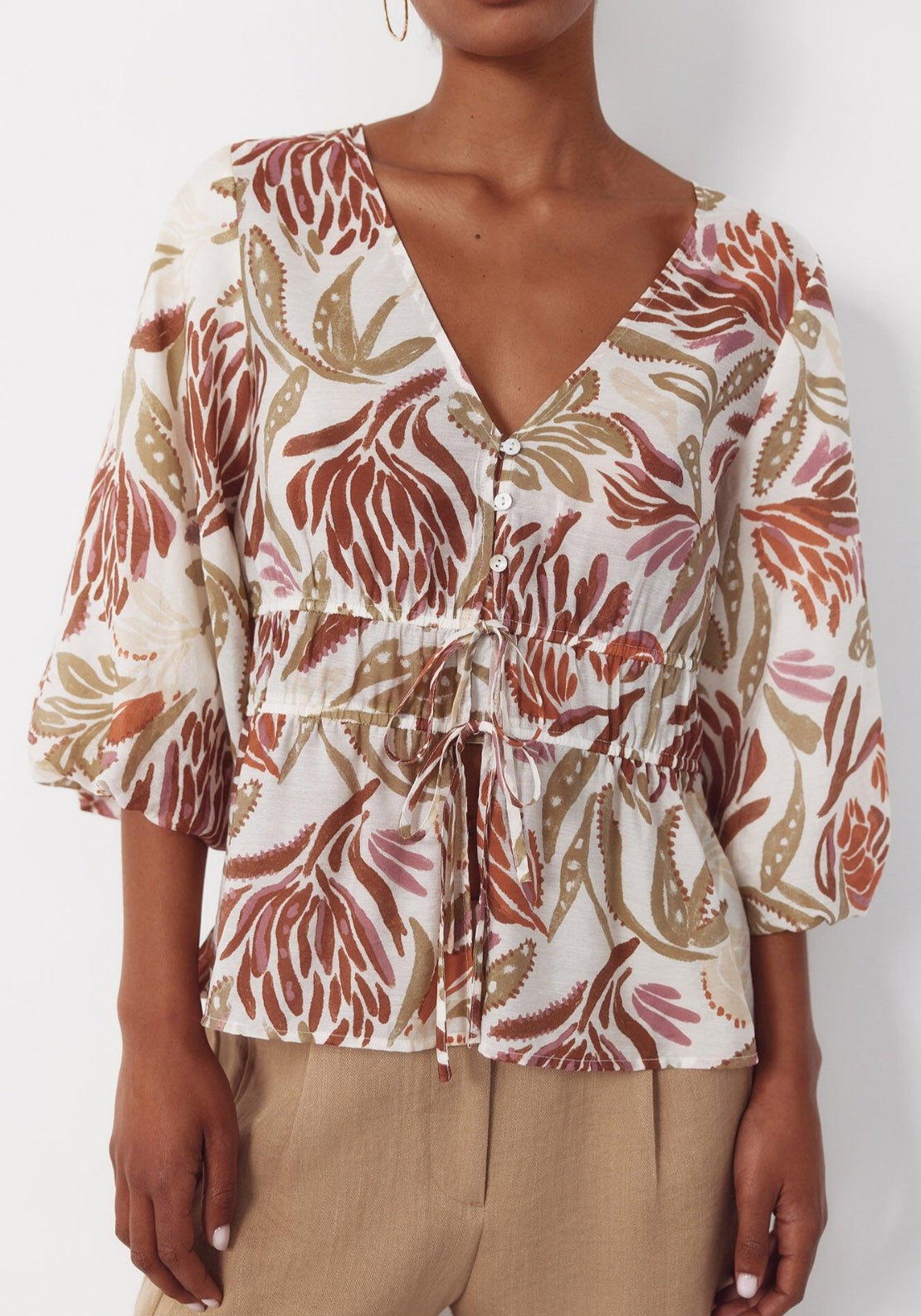 V Neck Printed Blouse - Multicoloured