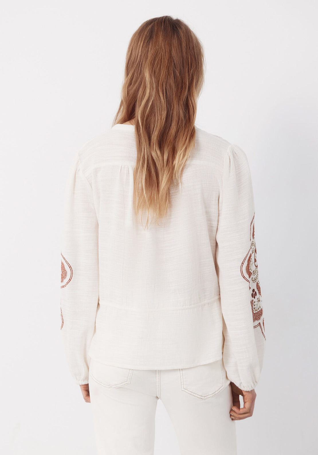 Embroidered Blouse With Adjustable Waist - Ivory