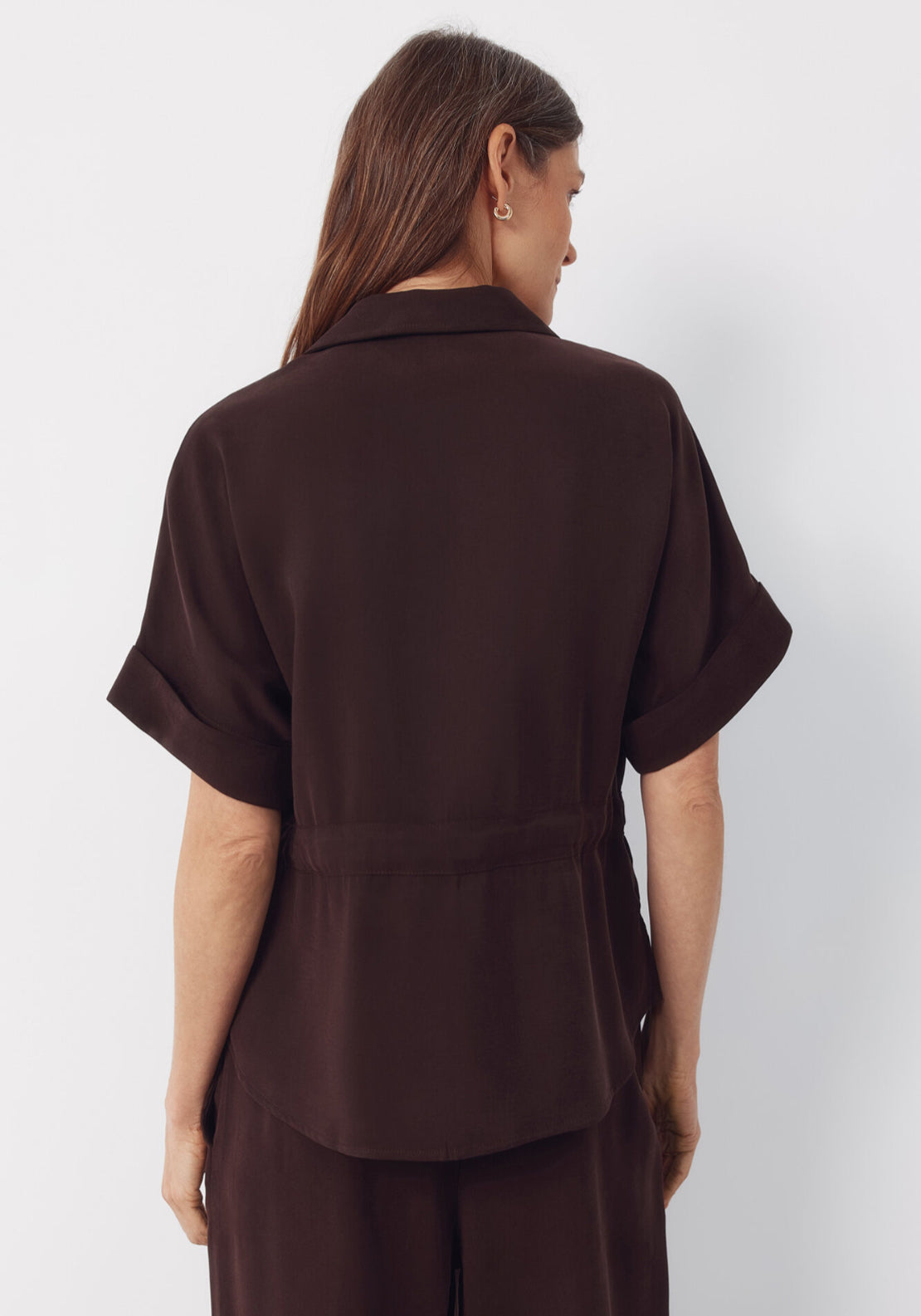 Cortefiel Cuffed Short Sleeve Belted Shirt - Light Brown 2 Shaws Department Stores
