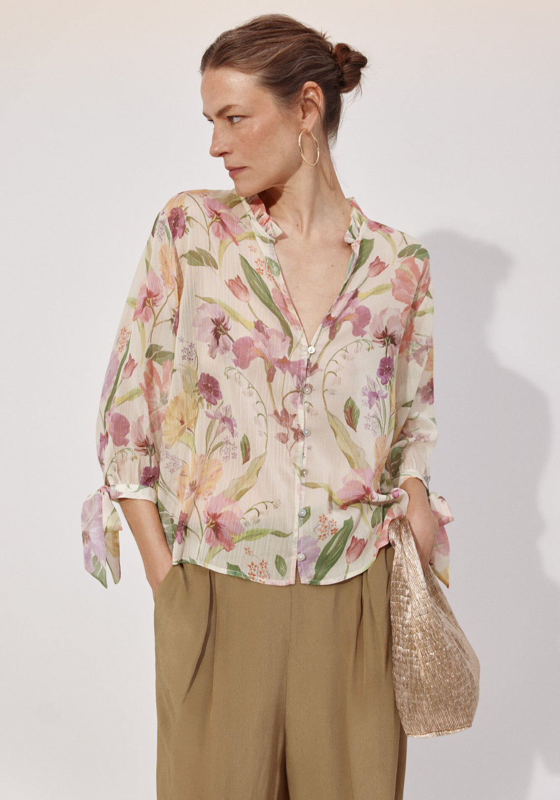 Cortefiel Printed Tie Blouse - Multicolour 1 Shaws Department Stores
