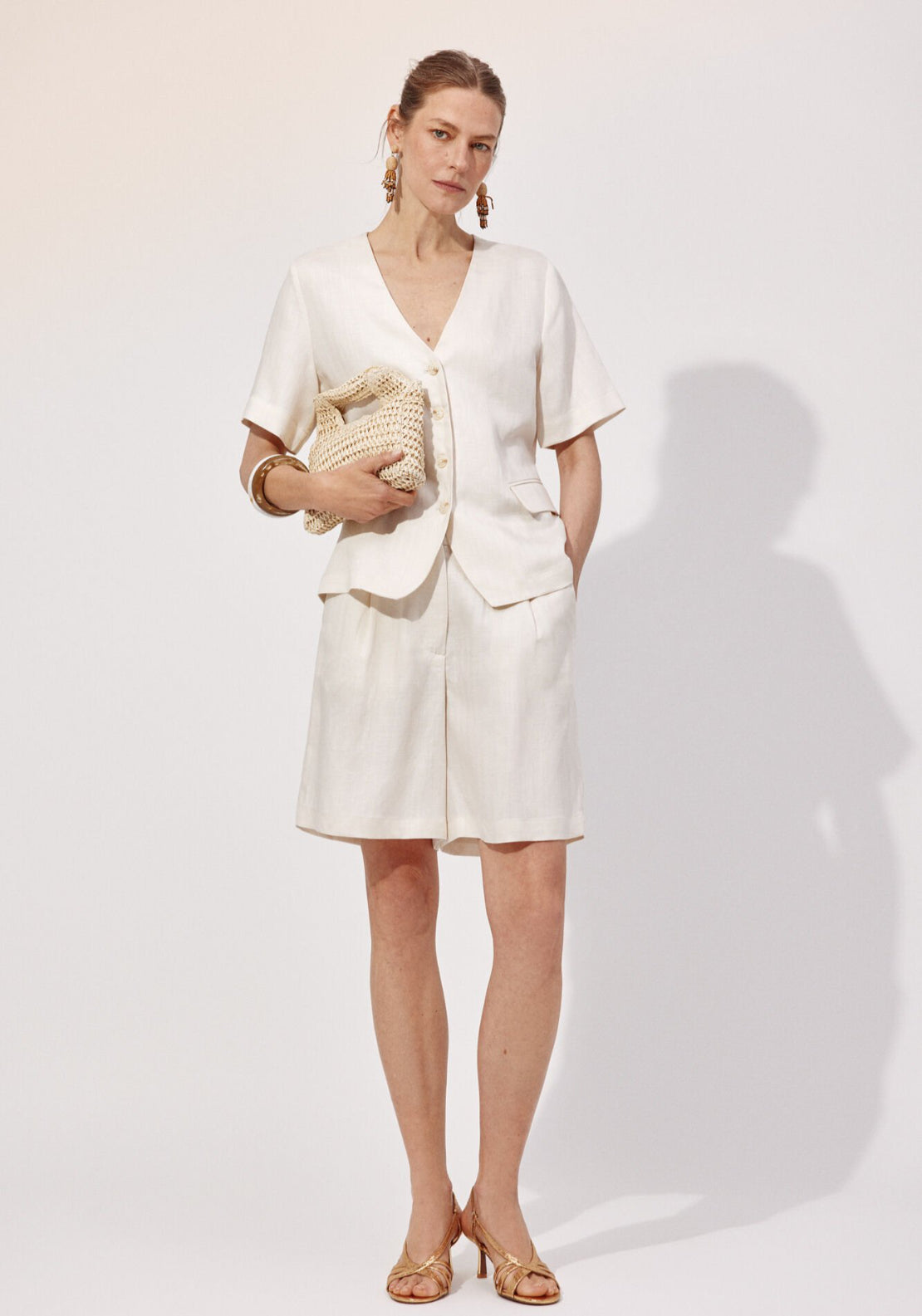 Cortefiel Short Sleeve Blazer - Cream 7 Shaws Department Stores