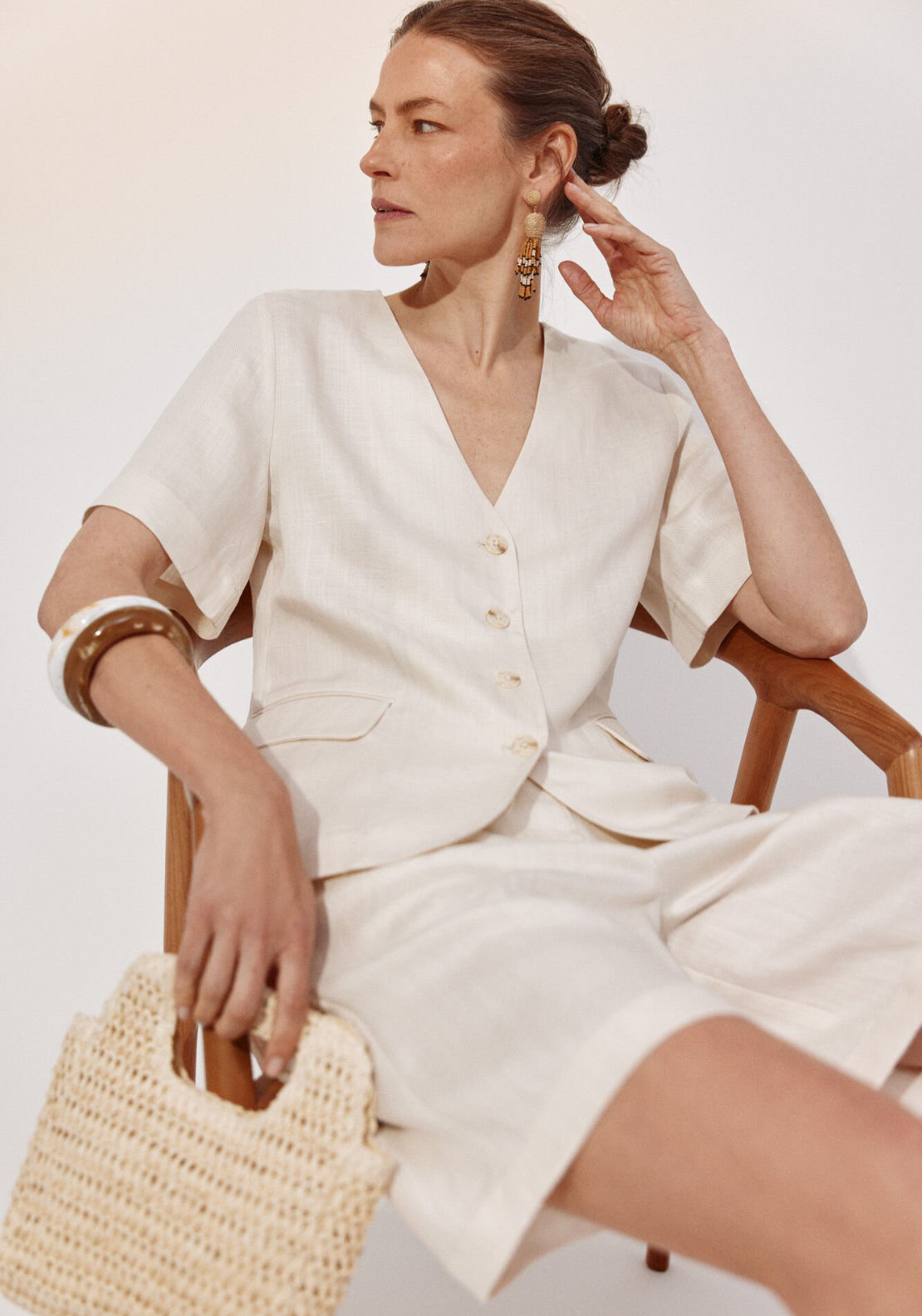 Cortefiel Short Sleeve Blazer - Cream 4 Shaws Department Stores