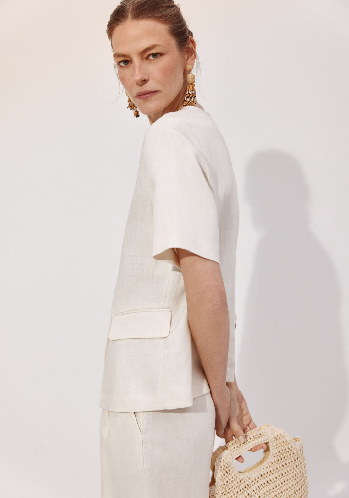 Cortefiel Short Sleeve Blazer - Cream 3 Shaws Department Stores