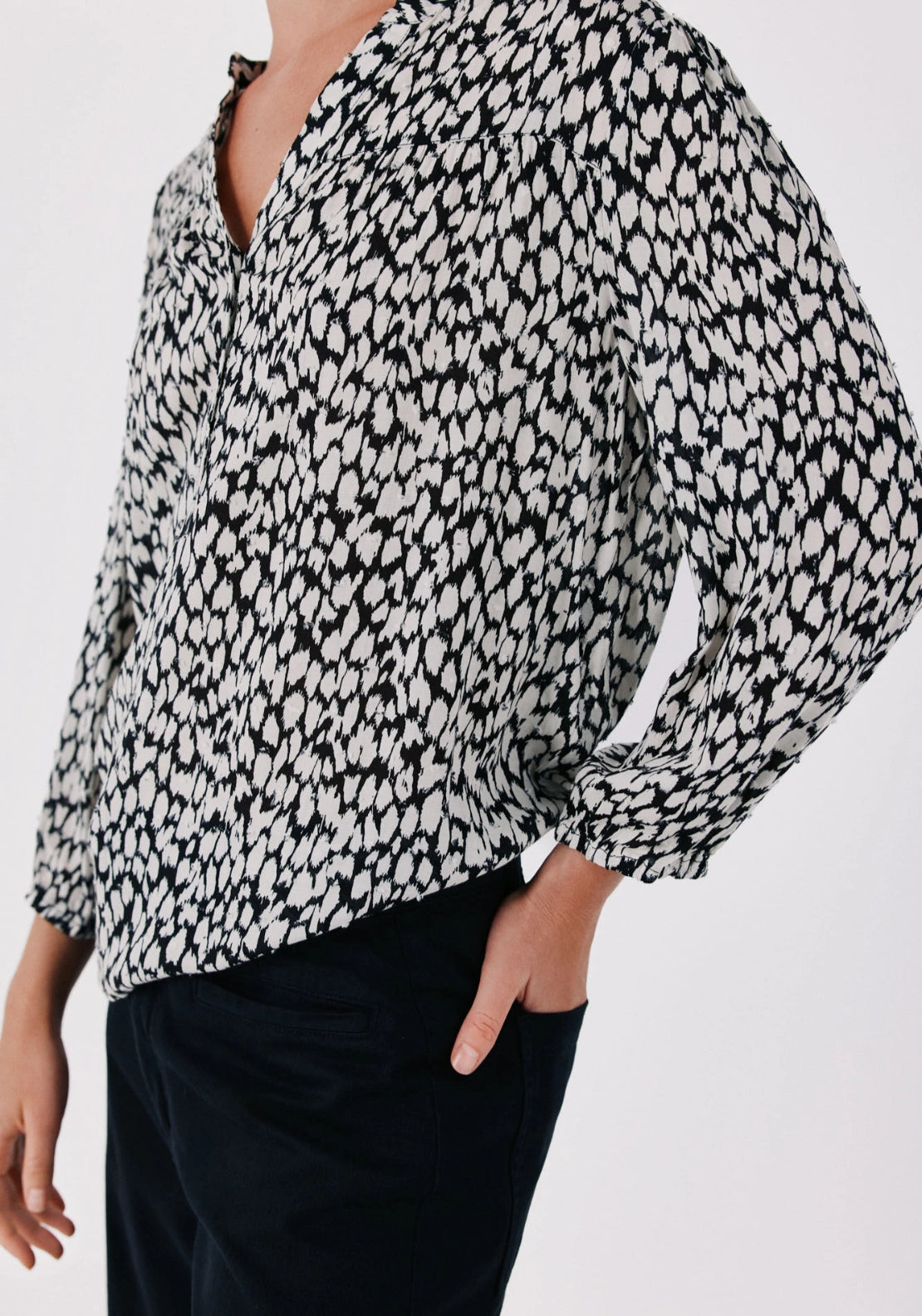 Printed Fluid Blouse - Brown Print