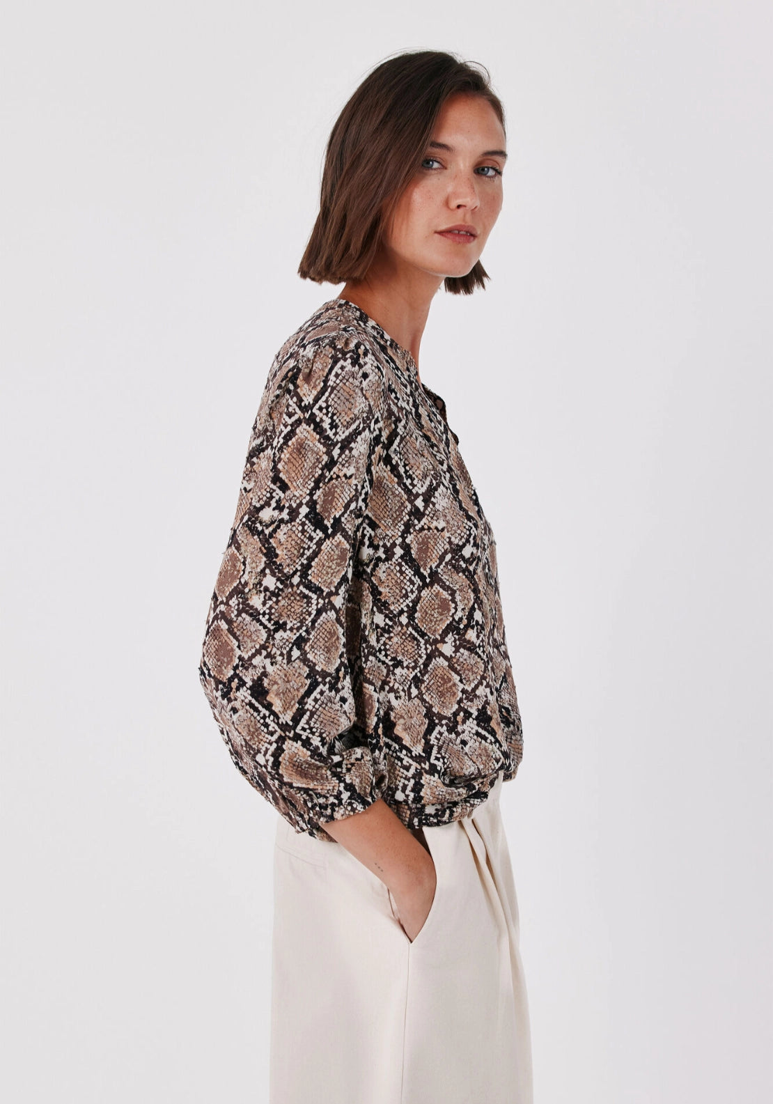 Printed Fluid Blouse - Tan Print