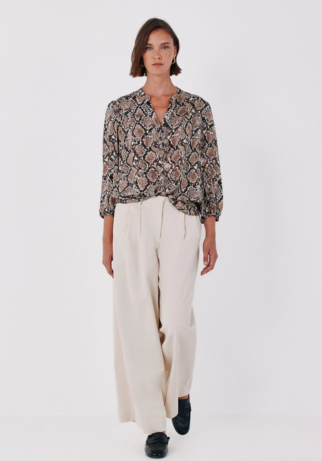 Printed Fluid Blouse - Tan Print
