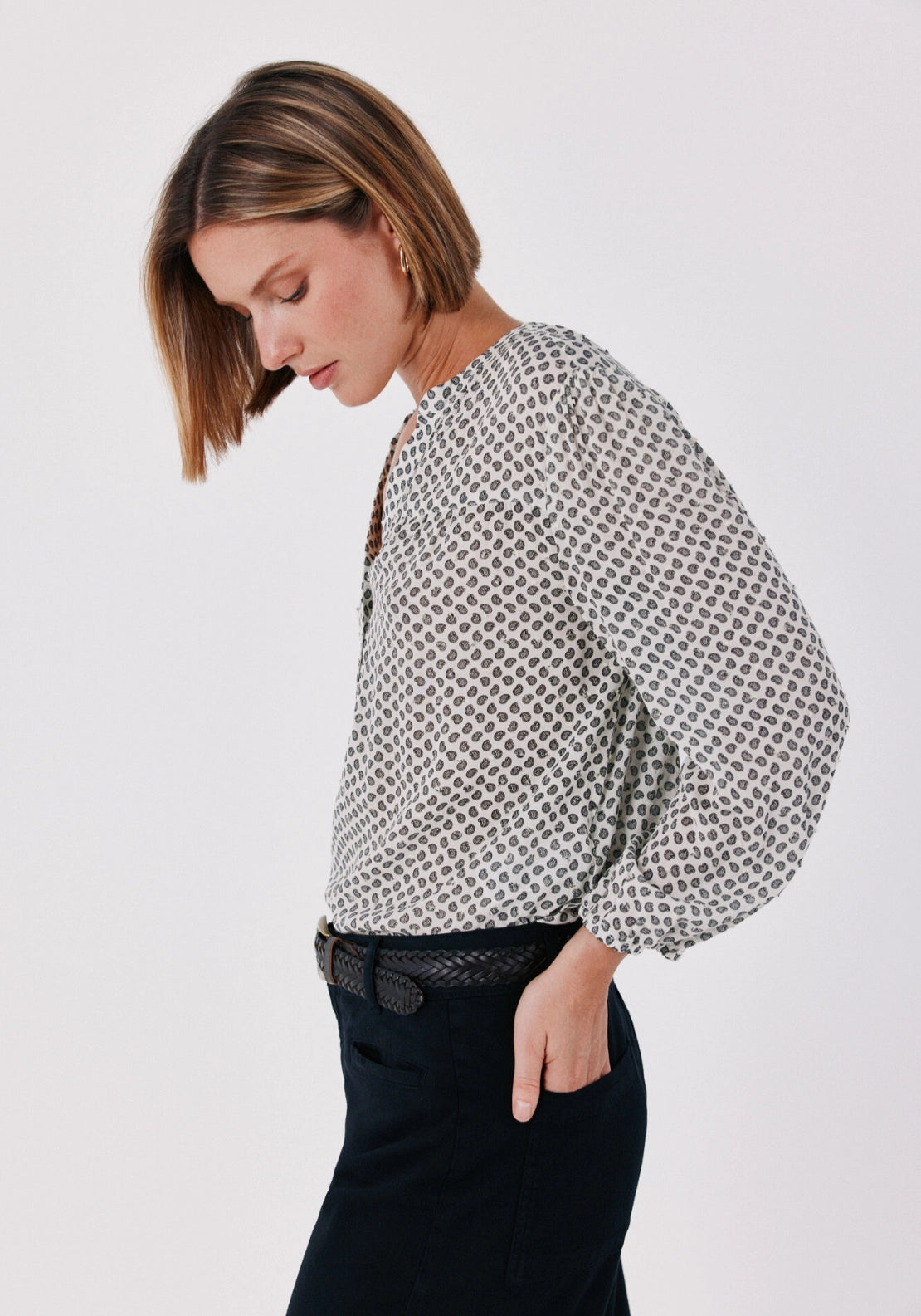 Printed Fluid Blouse - White Print