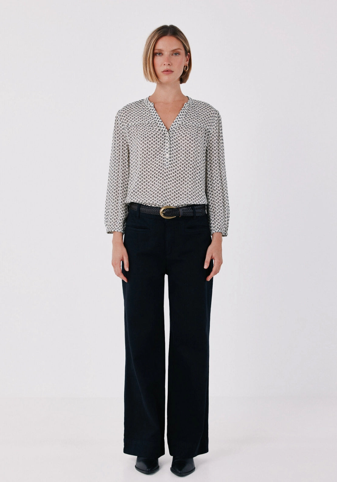 Printed Fluid Blouse - White Print