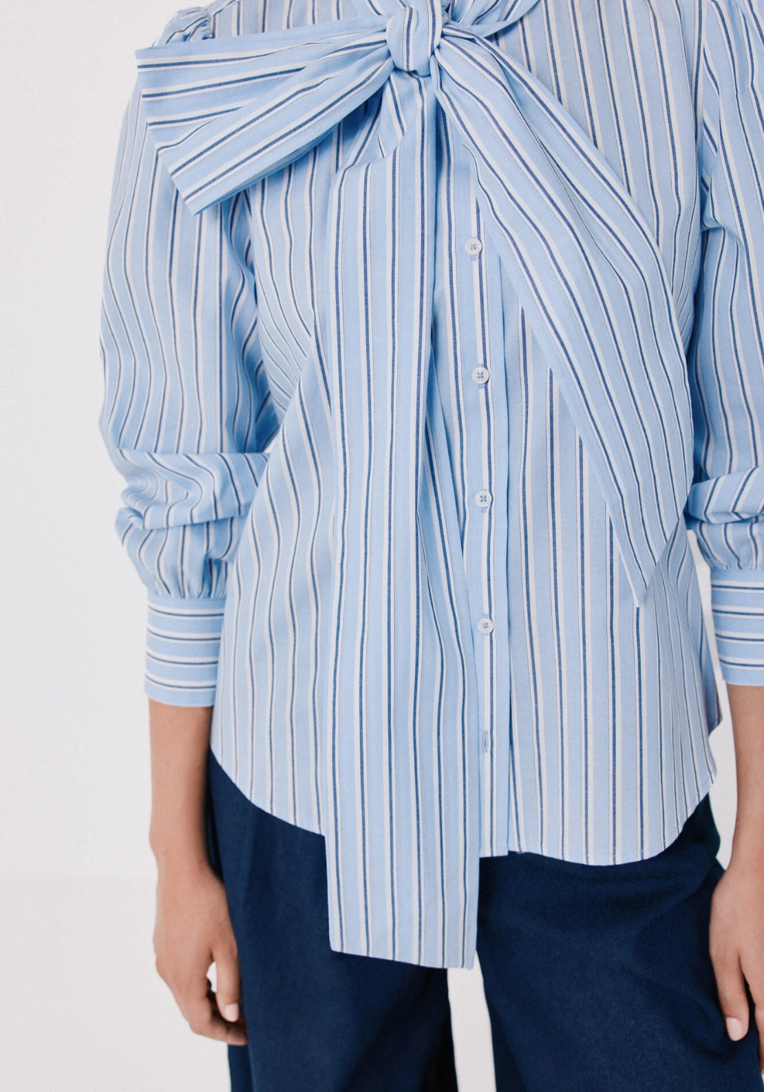Striped Tie Blouse - Blue Print