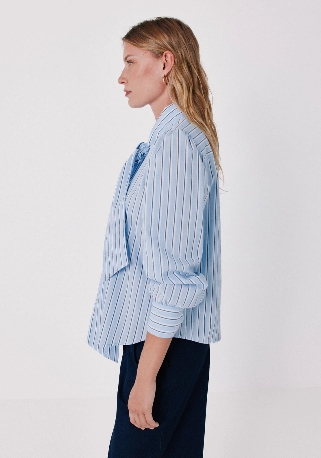 Striped Tie Blouse - Blue Print