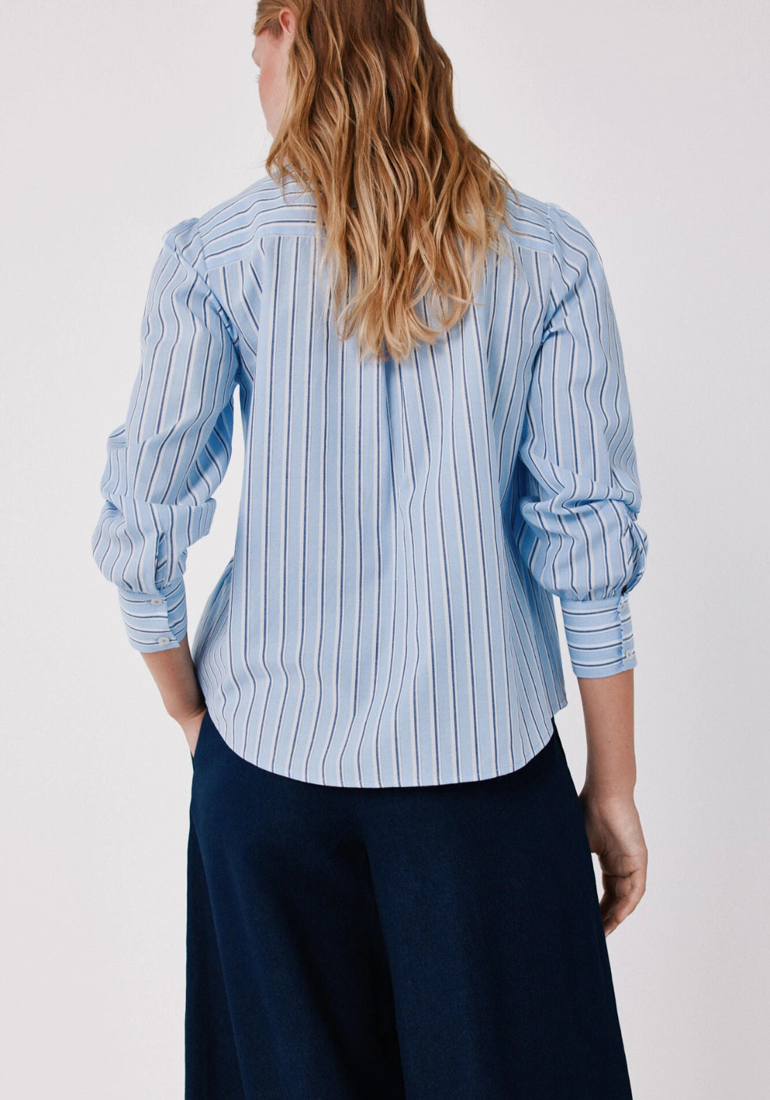 Striped Tie Blouse - Blue Print