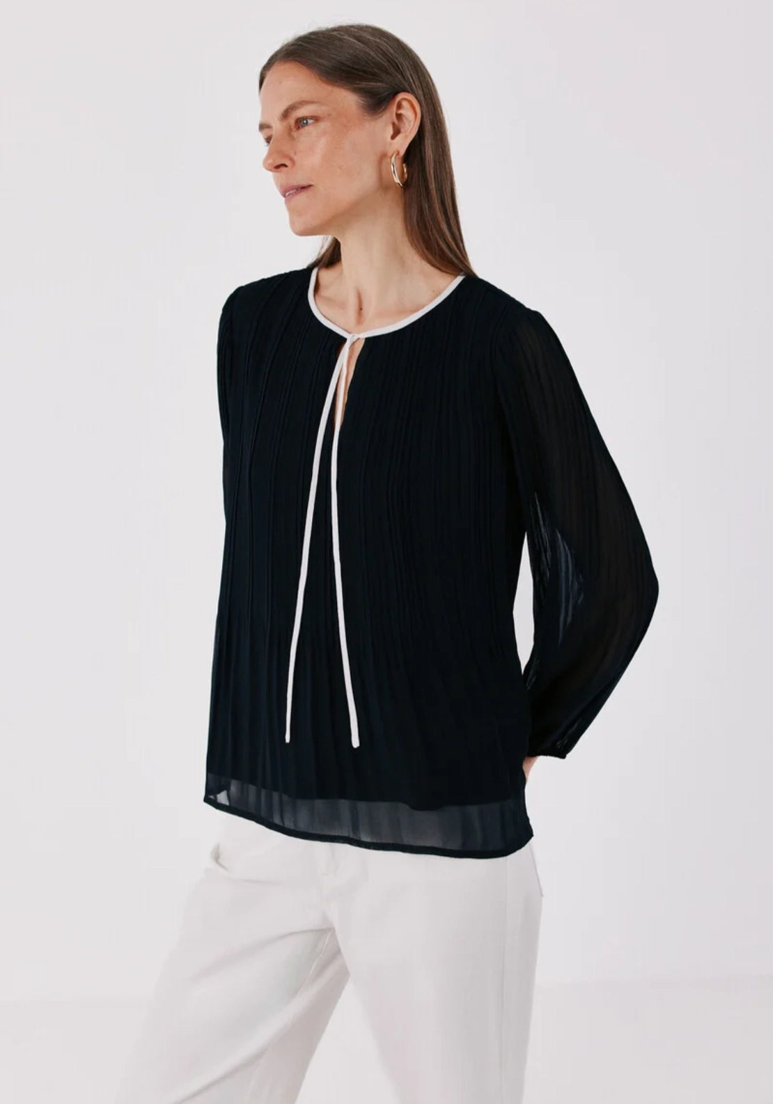Cortefiel Soft Loose Shirt With Tie Neck - Black 1 Shaws Department Stores